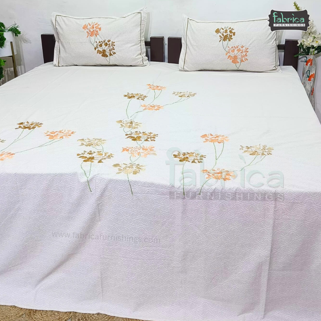 Kasturi Designer Pure Cotton Embroidered king Size Bedsheet