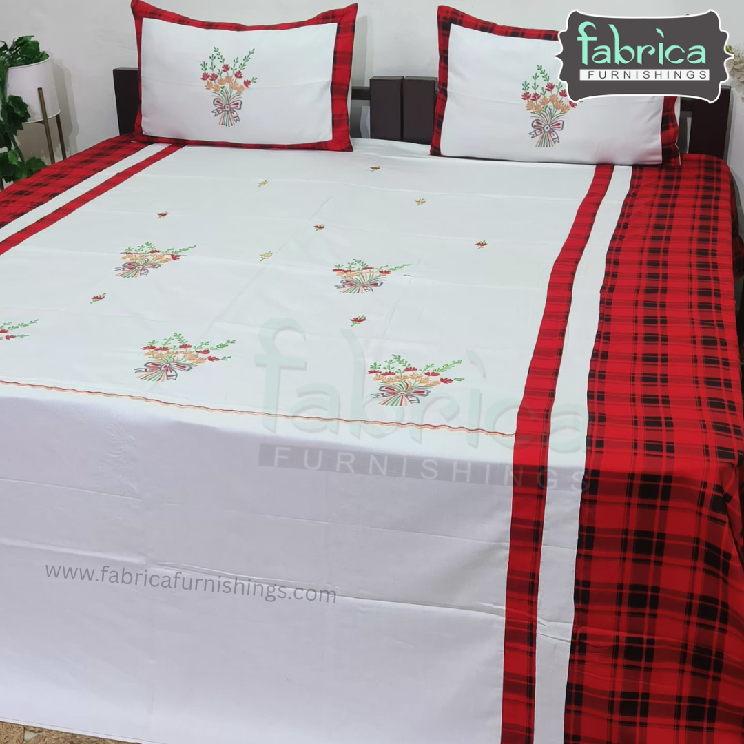 Dreamy Decor Pure Cotton King Size Embroidered Bedsheet