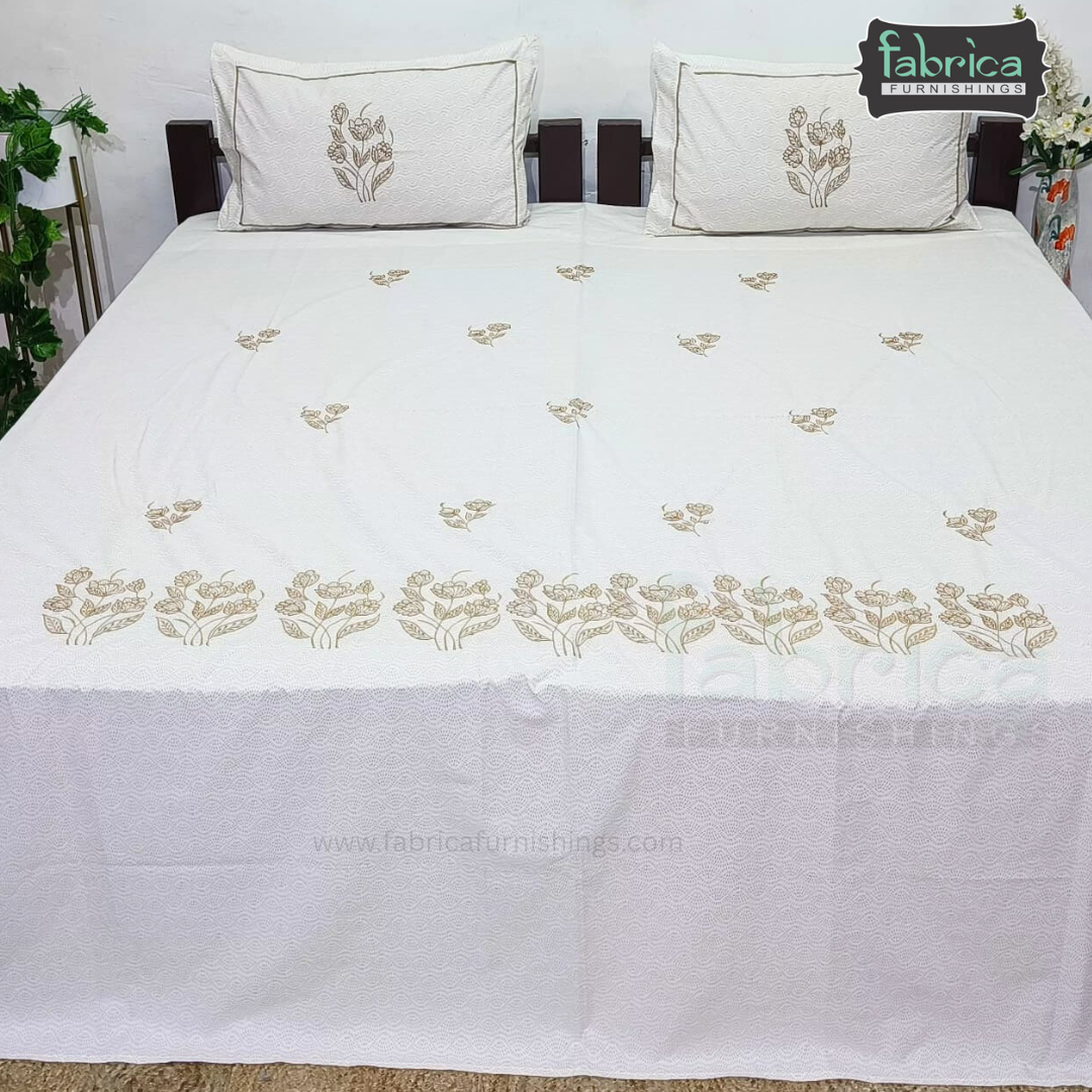 Kasturi Designer Pure Cotton Embroidered king Size Bedsheet