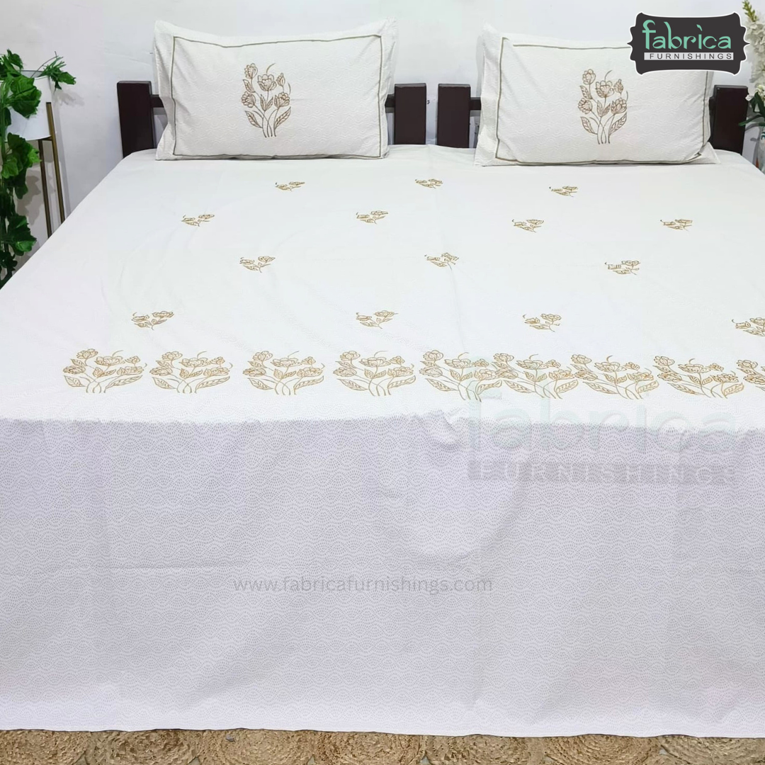 Kasturi Designer Pure Cotton Embroidered king Size Bedsheet