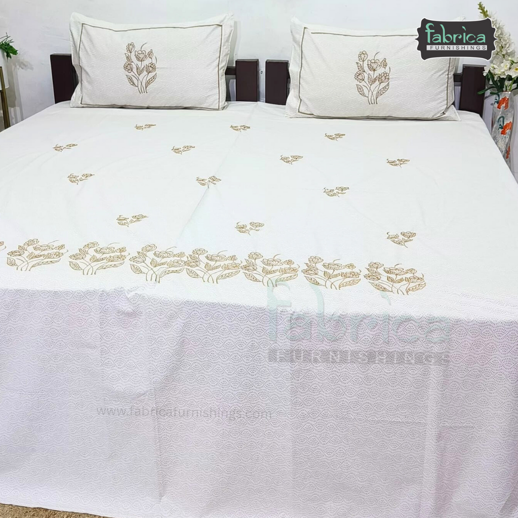Kasturi Designer Pure Cotton Embroidered king Size Bedsheet