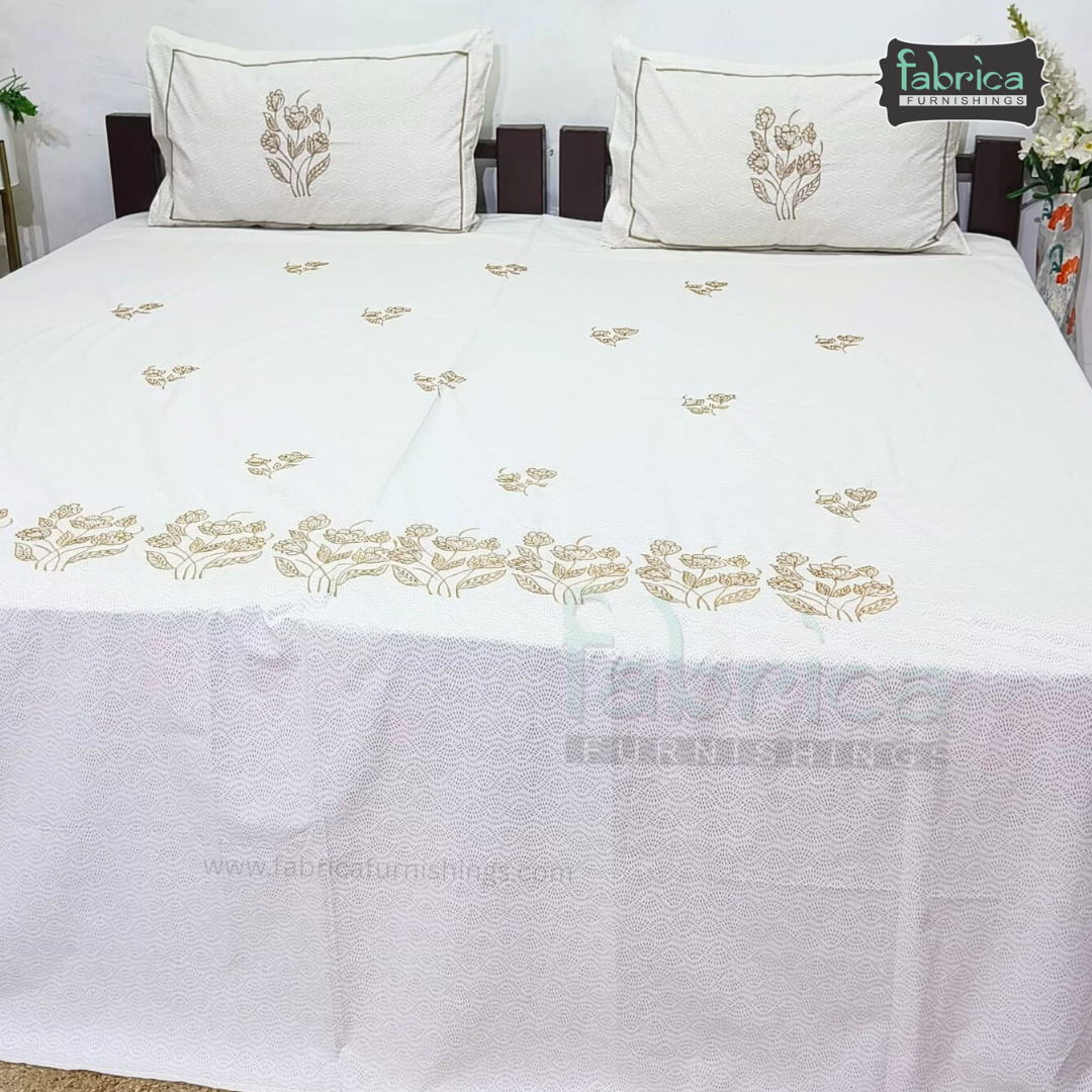 Kasturi Designer Pure Cotton Embroidered king Size Bedsheet