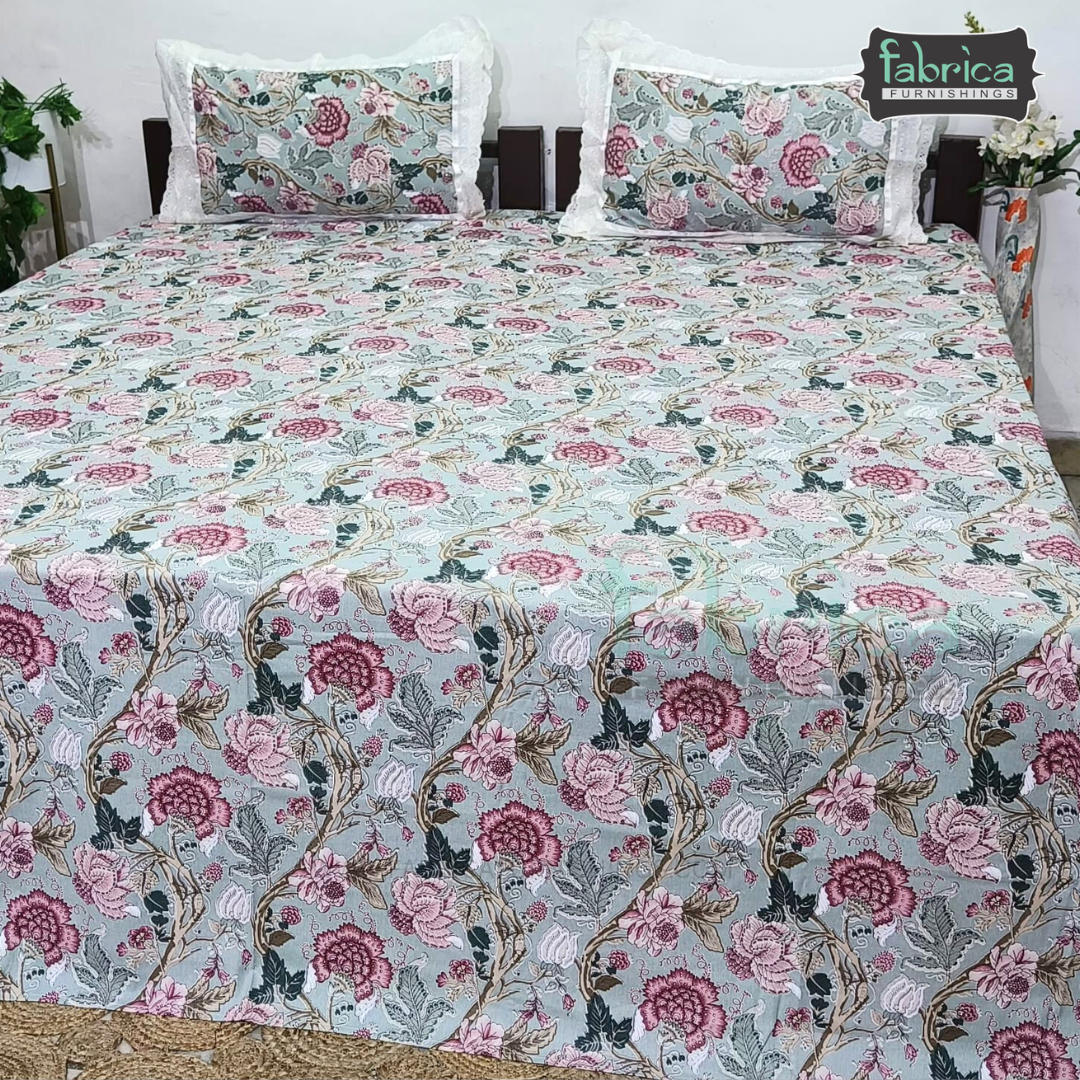 Traditional Anokhi Prints Pure Cotton King Size Lacework  Bedsheet