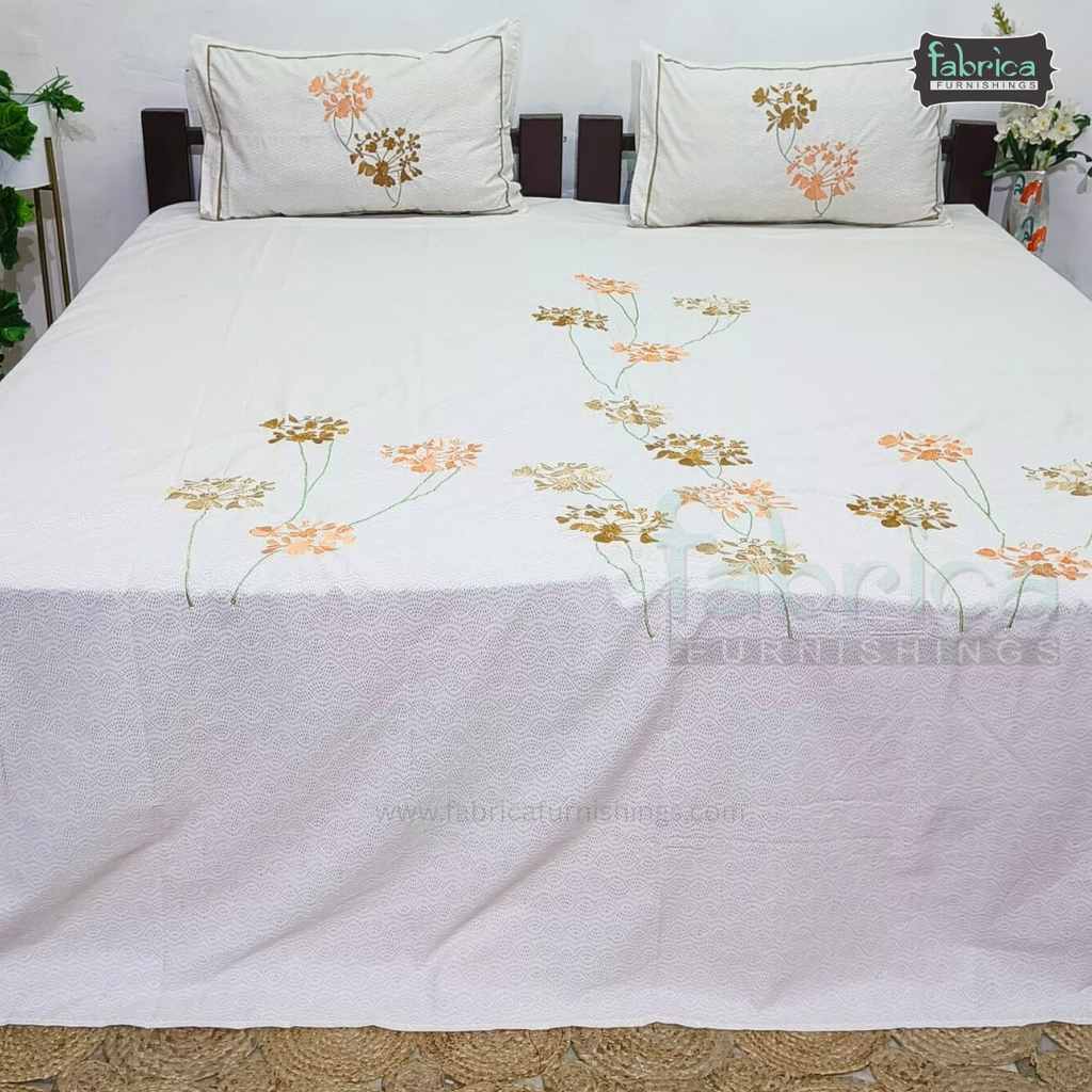 Kasturi Designer Pure Cotton Embroidered king Size Bedsheet