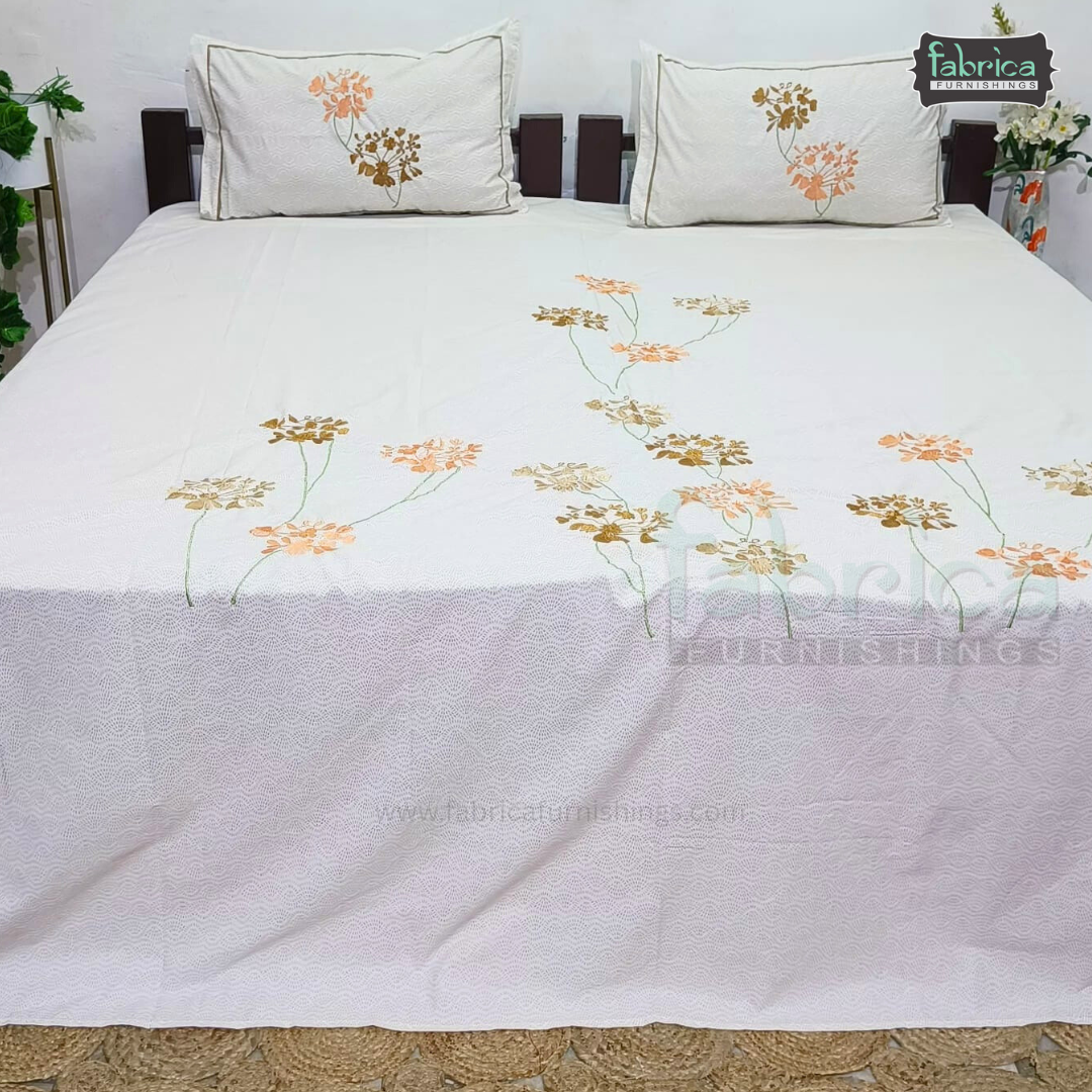 Kasturi Designer Pure Cotton Embroidered king Size Bedsheet