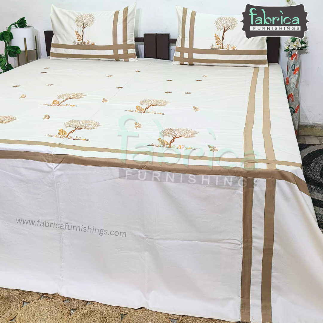 Dreamy Decor Pure Cotton King Size Embroidered Bedsheet