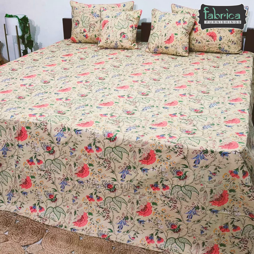 Anokhi Printed Quilted 5 Pcs King Size Bedsheet Set