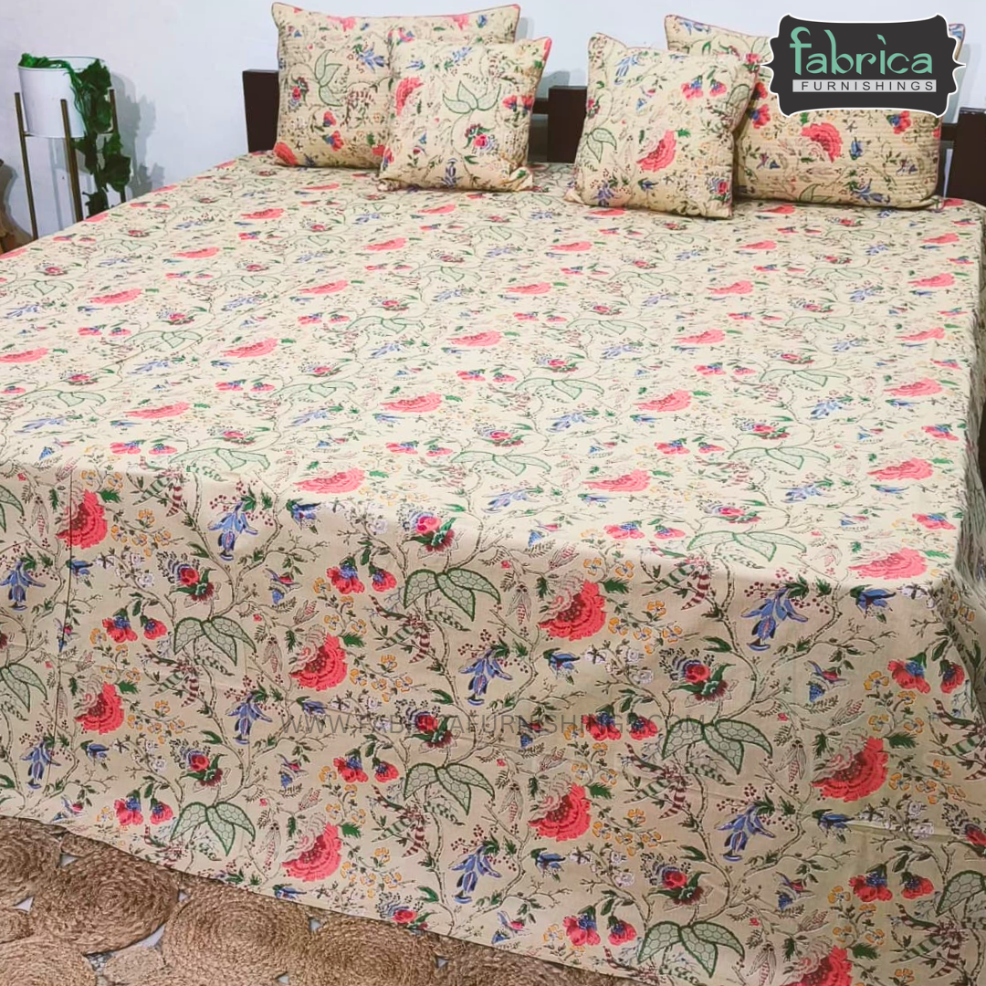 Anokhi Printed Quilted 5 Pcs King Size Bedsheet Set