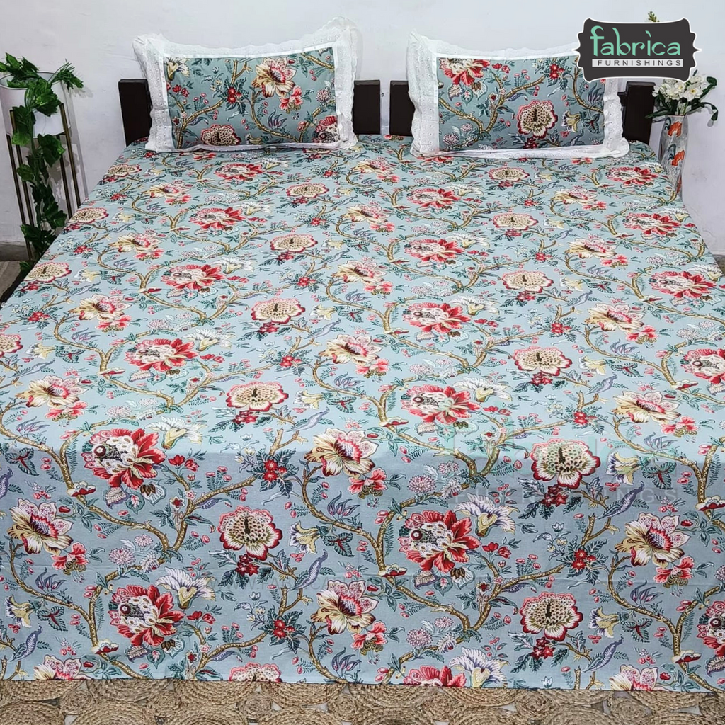 Traditional Anokhi Prints Pure Cotton King Size Lacework  Bedsheet