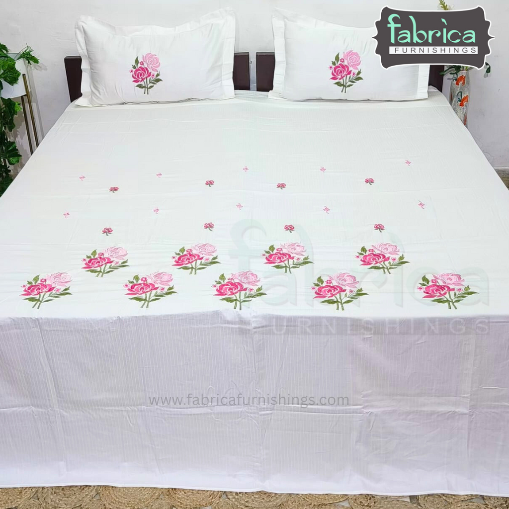 Kasturi Designer Pure Cotton Embroidered king Size Bedsheet