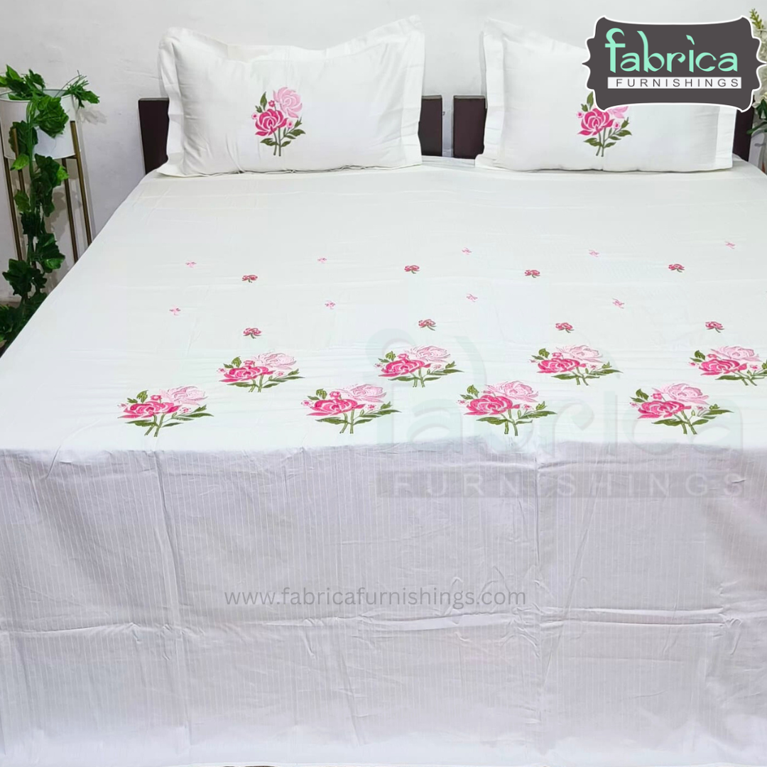 Kasturi Designer Pure Cotton Embroidered king Size Bedsheet