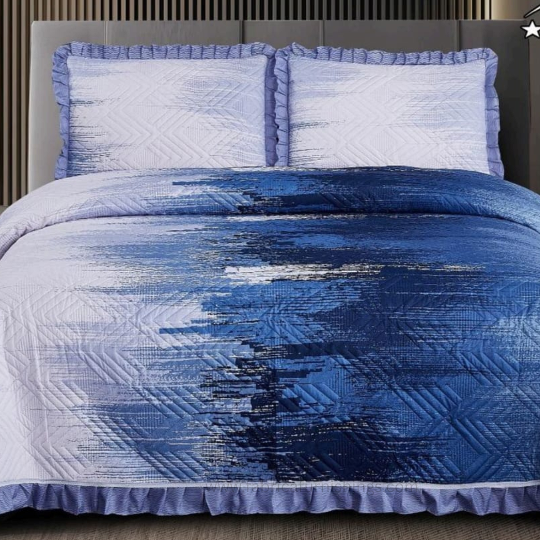 Florence Printed  King Size Pure Cotton Quilted Frill Work Bedcover