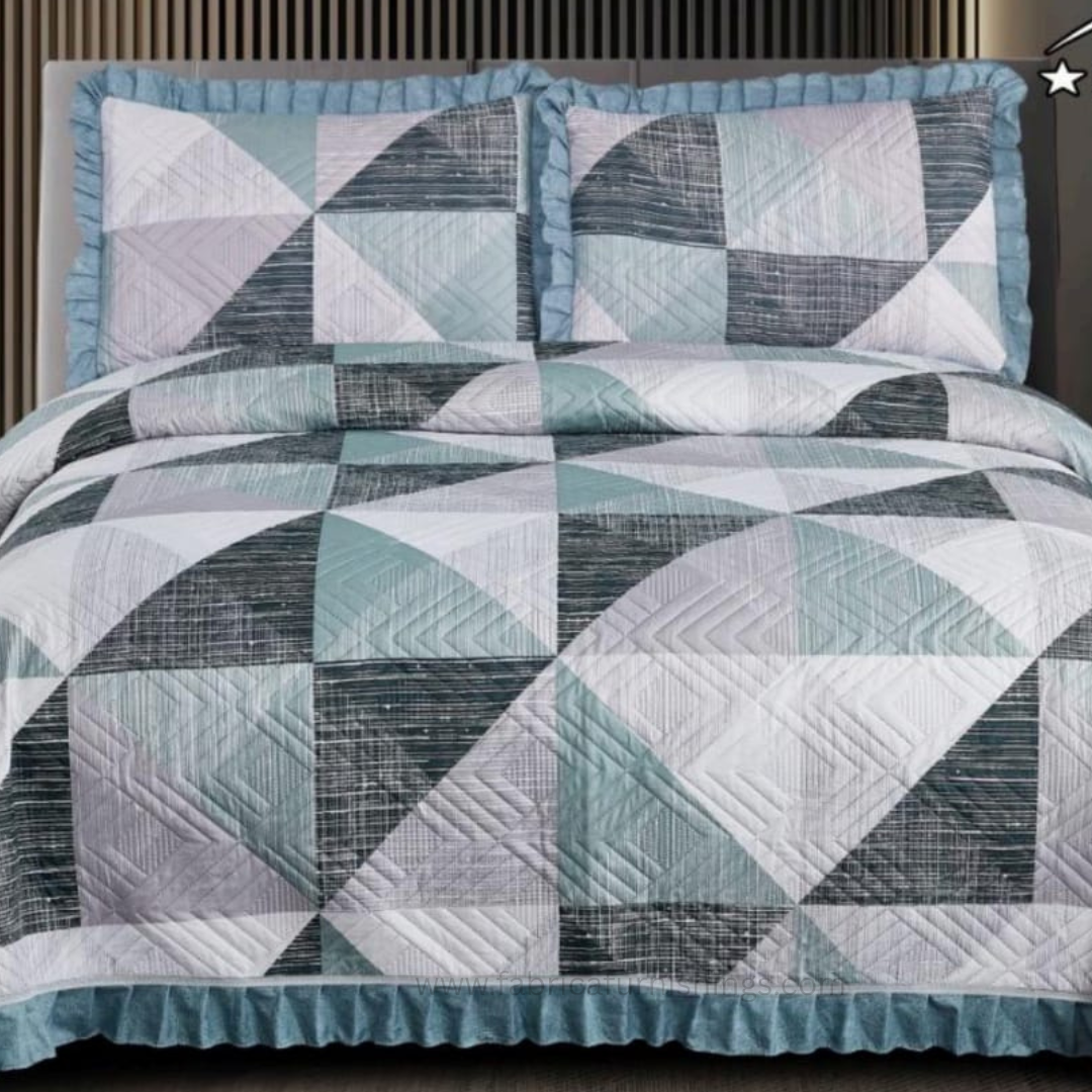 Florence Printed  King Size Pure Cotton Quilted Frill Work Bedcover