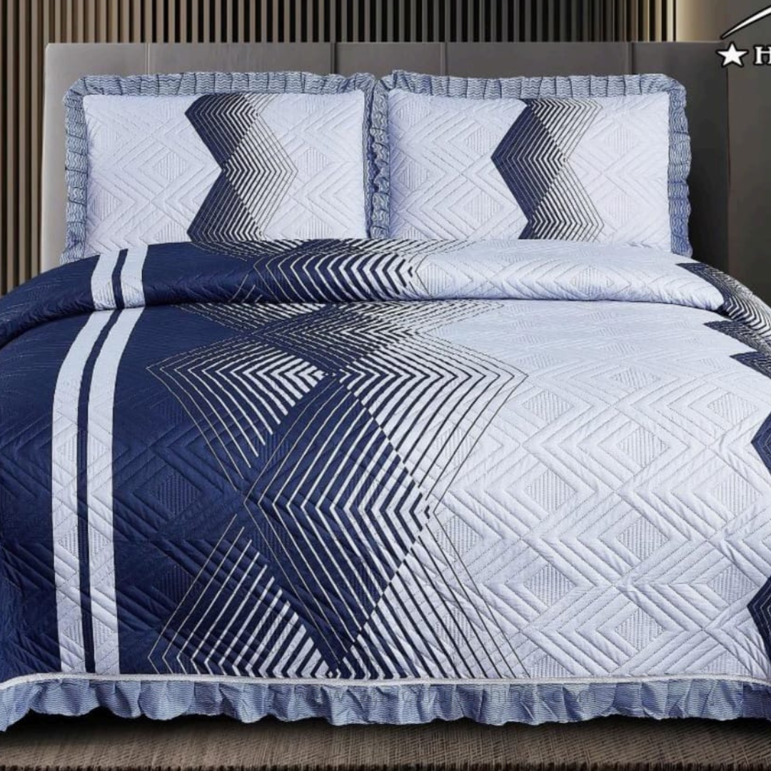 Florence Printed  King Size Pure Cotton Quilted Frill Work Bedcover