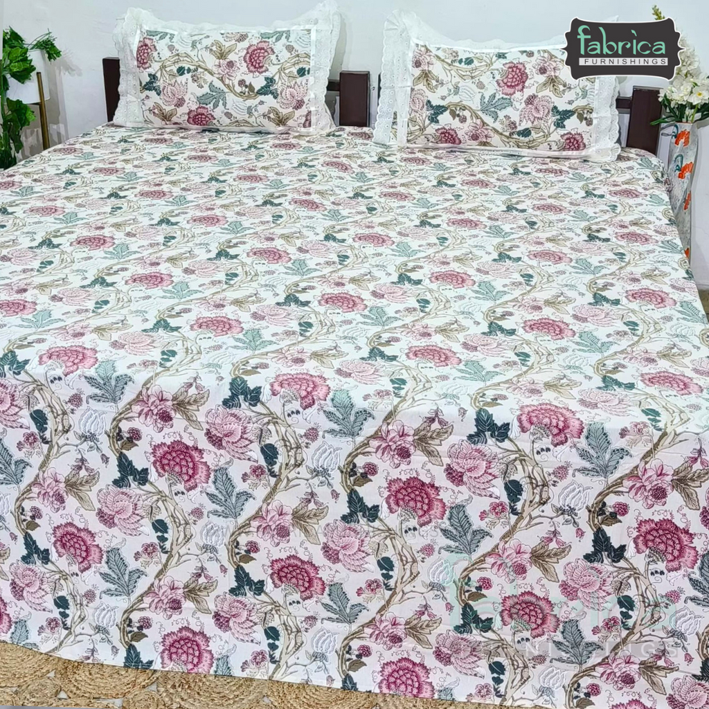 Traditional Anokhi Prints Pure Cotton King Size Lacework  Bedsheet