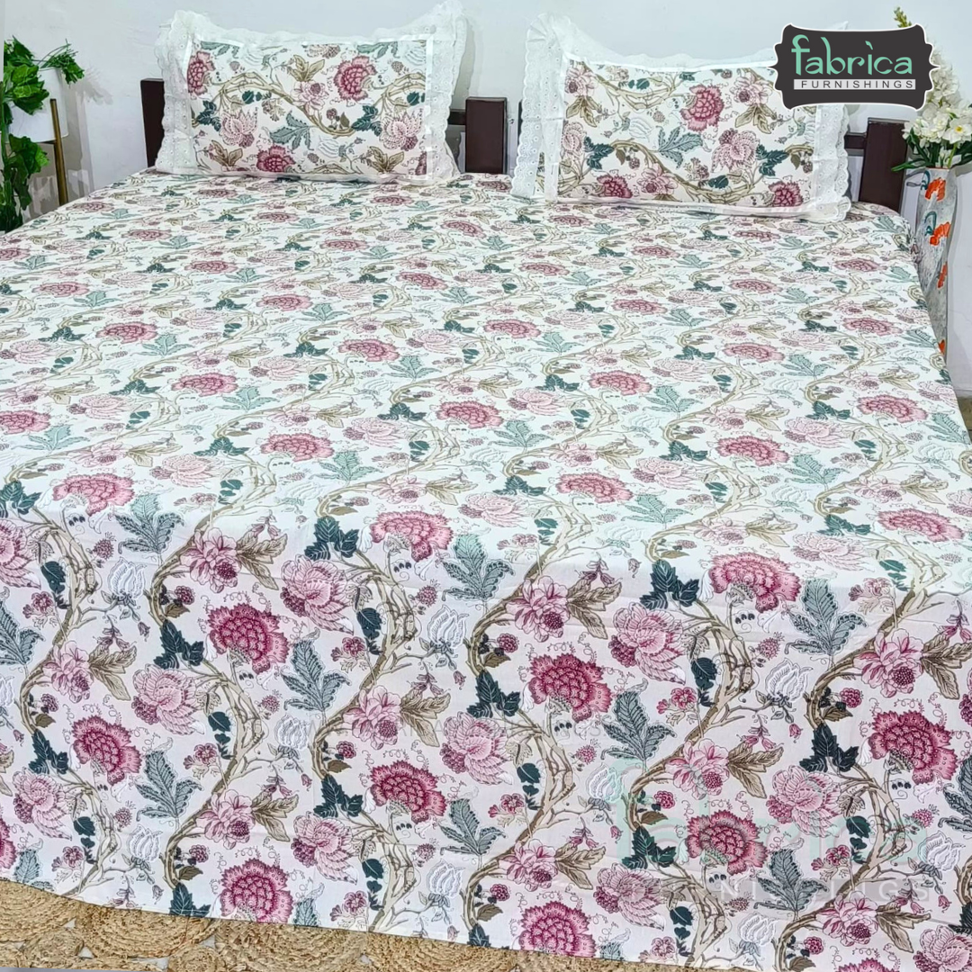 Traditional Anokhi Prints Pure Cotton King Size Lacework  Bedsheet