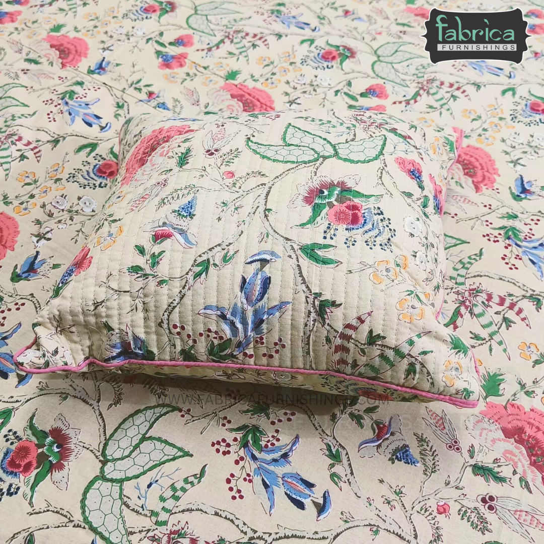 Anokhi Printed Quilted 5 Pcs King Size Bedsheet Set
