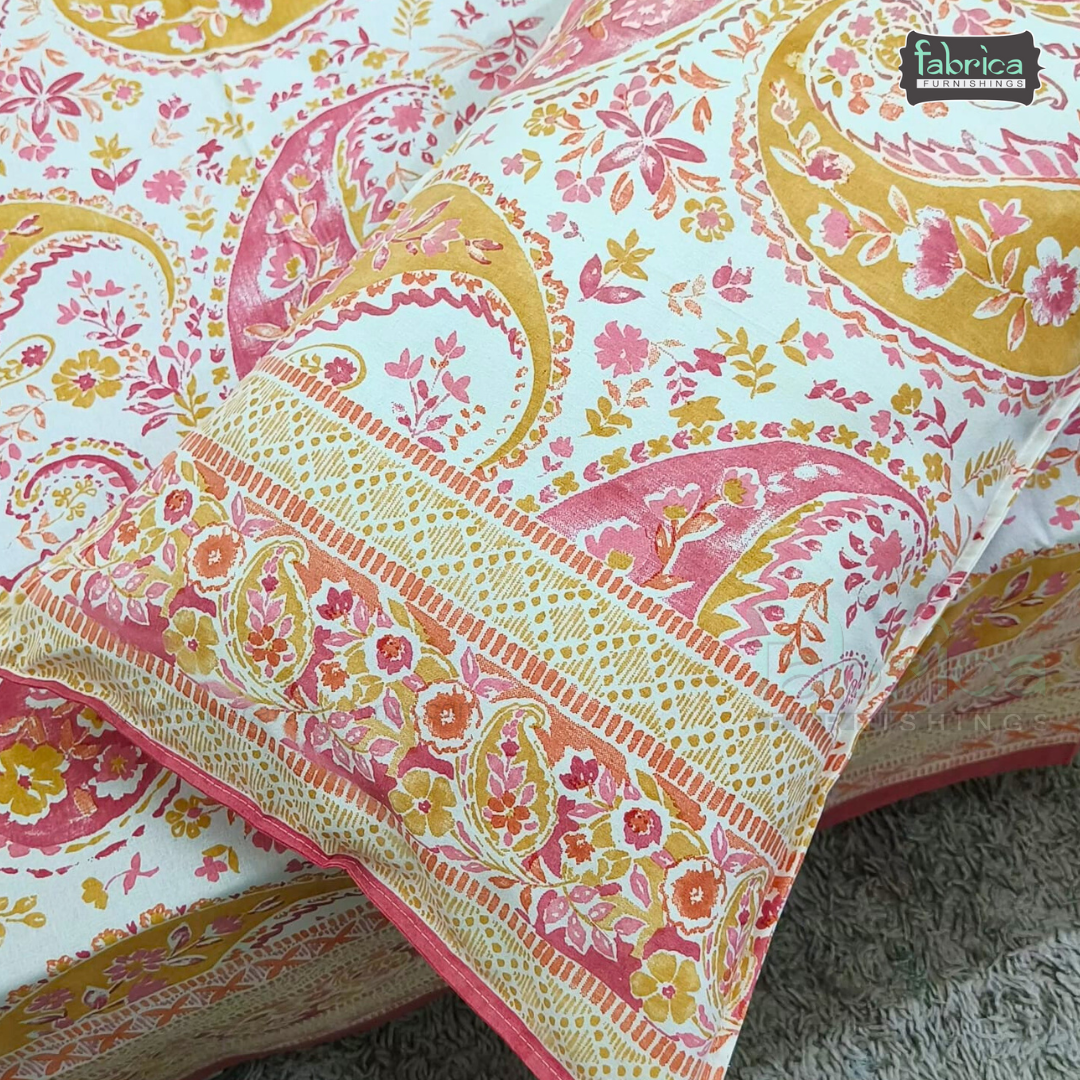 Sitara Hand block Printed Premium Pure Cotton King size Bed Sheets