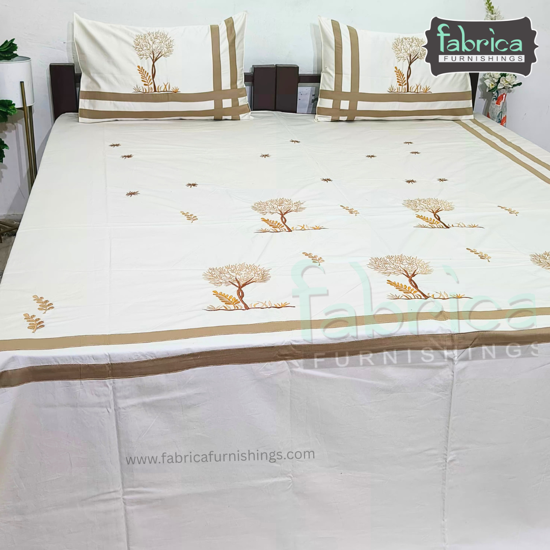 Dreamy Decor Pure Cotton King Size Embroidered Bedsheet