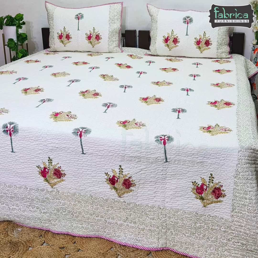Sanganeri dreams Mul Cotton Handblock Printed king Size Quilted Bedcovers