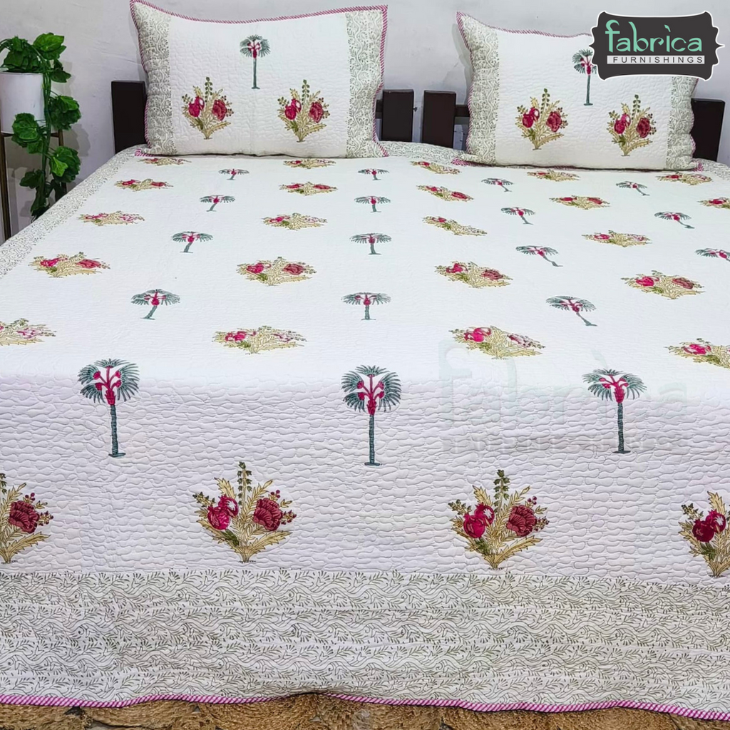 Sanganeri dreams Mul Cotton Handblock Printed king Size Quilted Bedcovers
