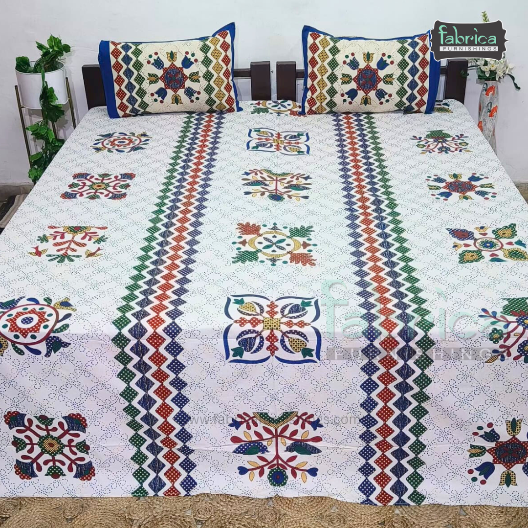 Gujri Traditional  print pure cotton King Size Bedsheet