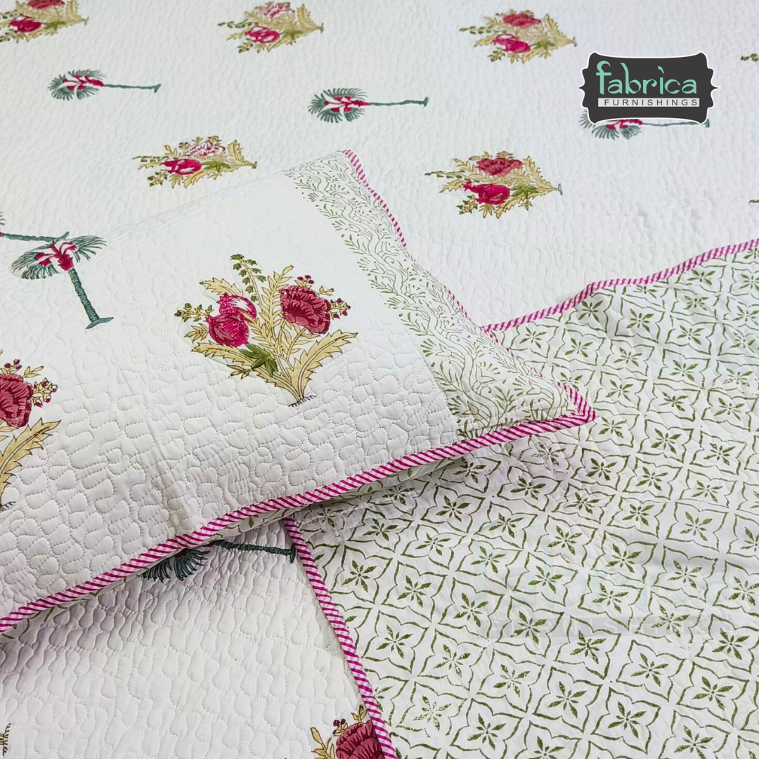 Sanganeri dreams Mul Cotton Handblock Printed king Size Quilted Bedcovers
