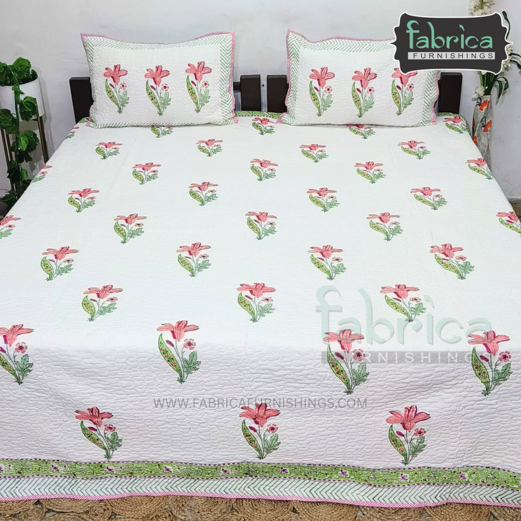 Sanganeri dreams Mul Cotton Handblock Printed king Size Quilted Bedcovers