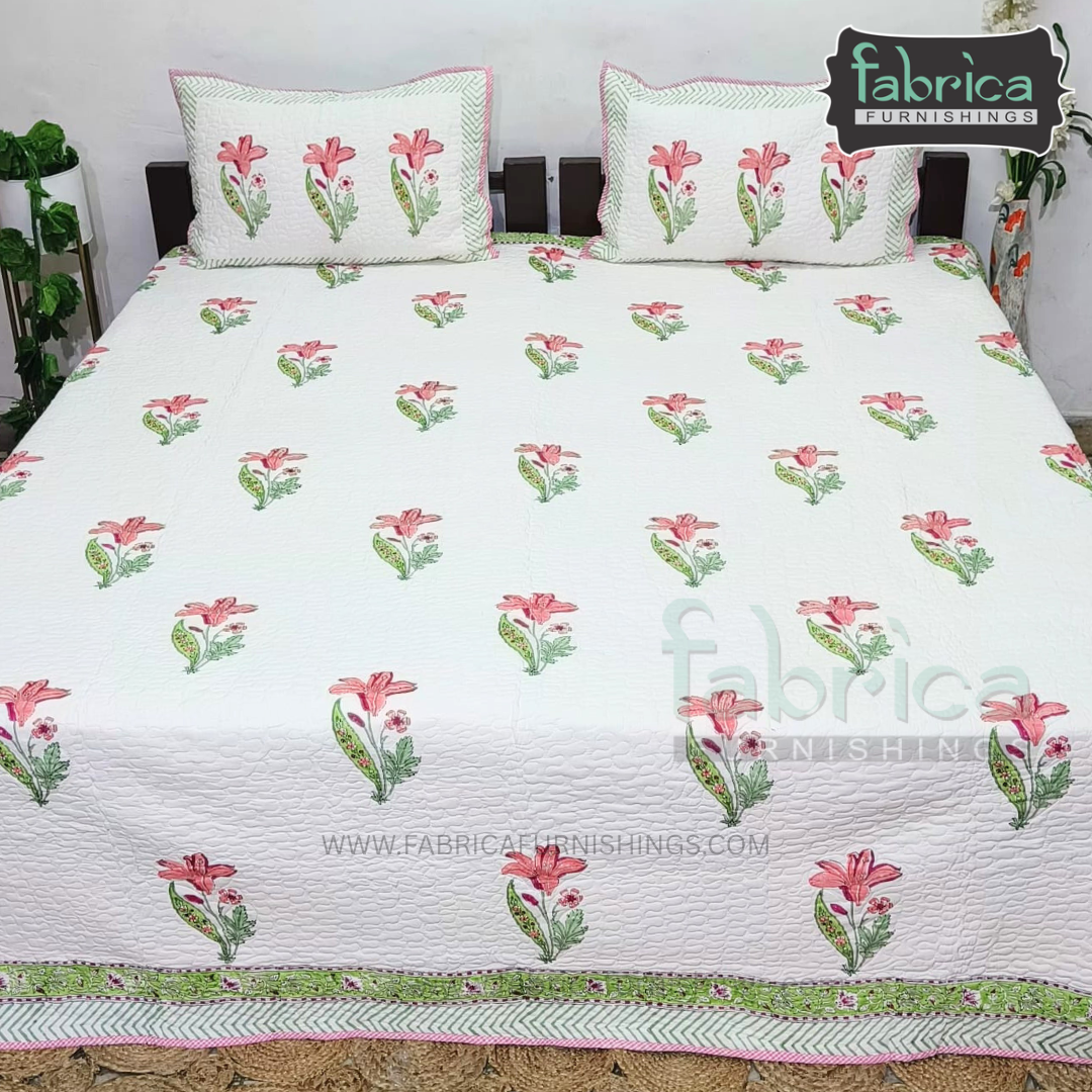 Sanganeri dreams Mul Cotton Handblock Printed king Size Quilted Bedcovers