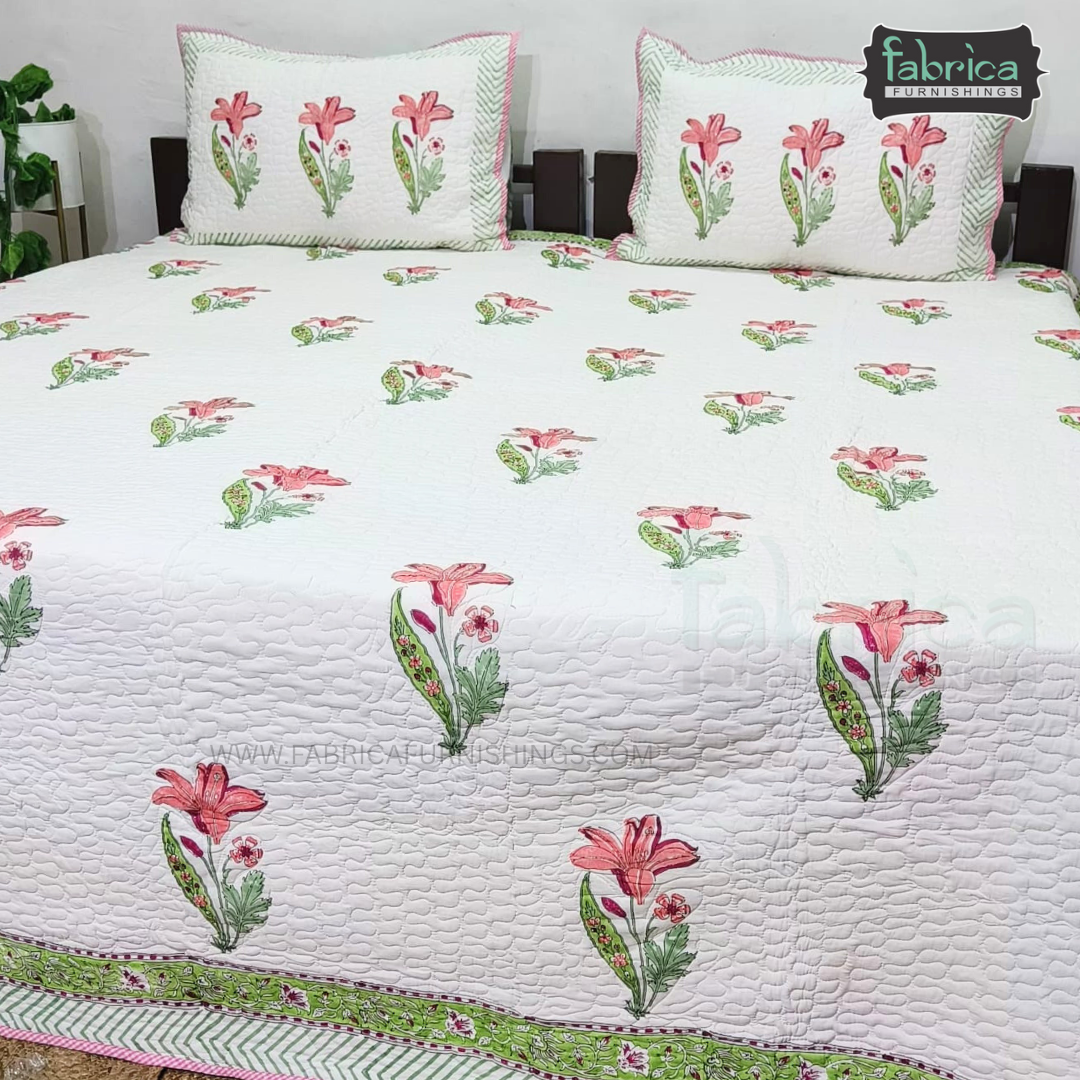 Sanganeri dreams Mul Cotton Handblock Printed king Size Quilted Bedcovers