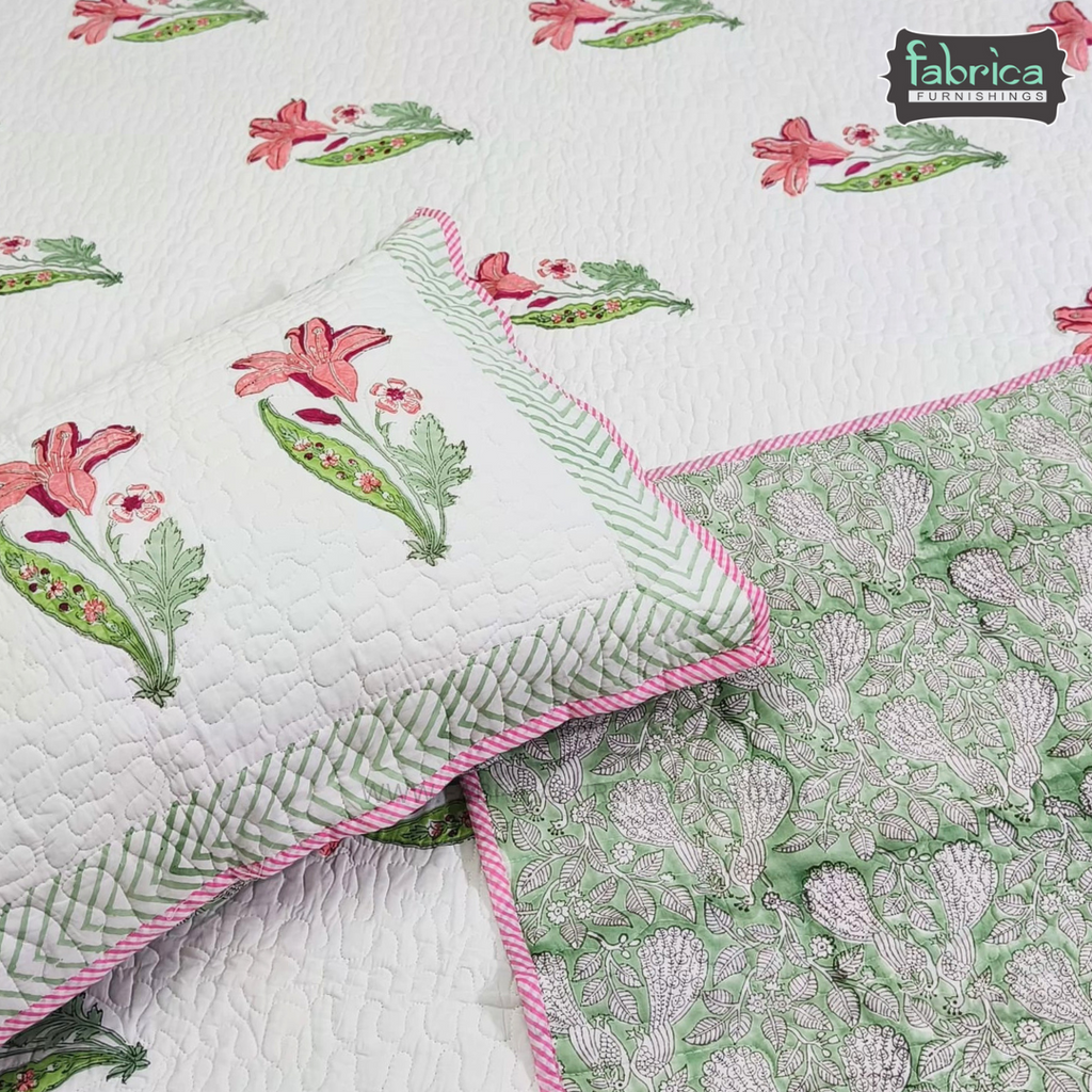 Sanganeri dreams Mul Cotton Handblock Printed king Size Quilted Bedcovers