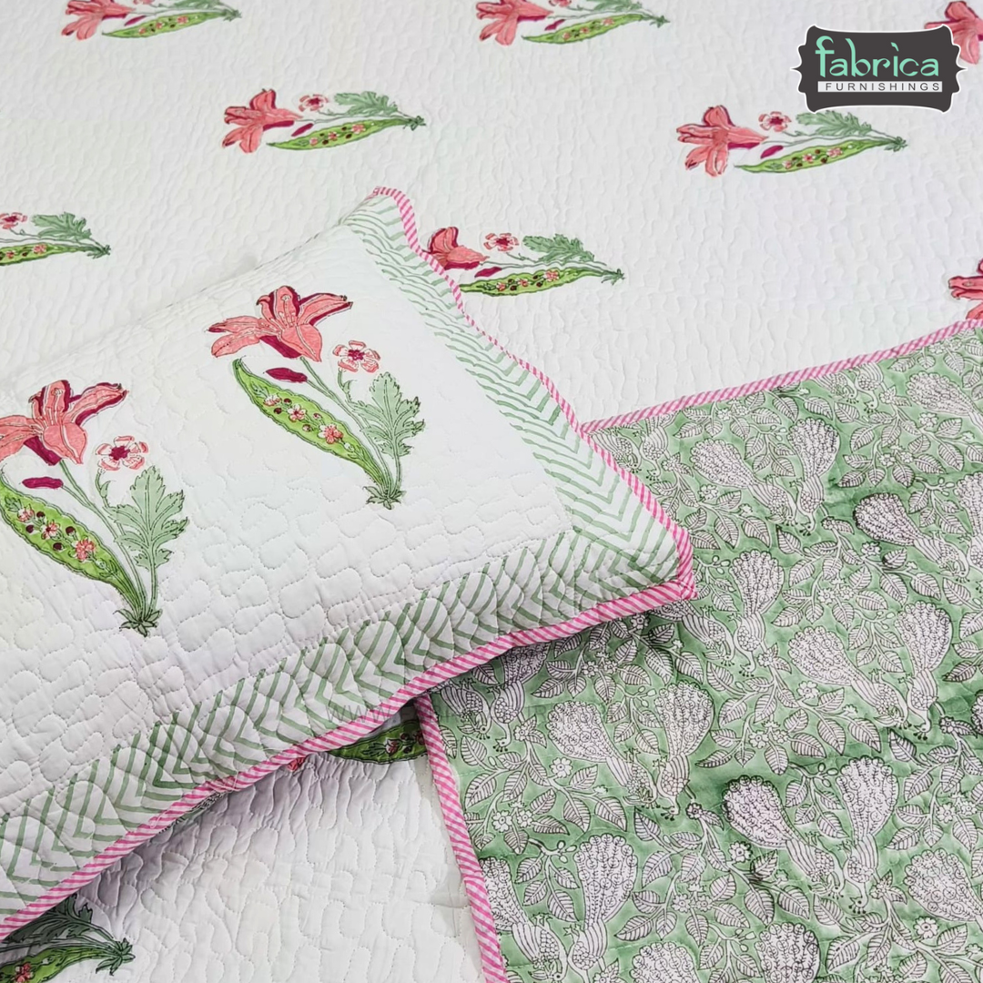 Sanganeri dreams Mul Cotton Handblock Printed king Size Quilted Bedcovers