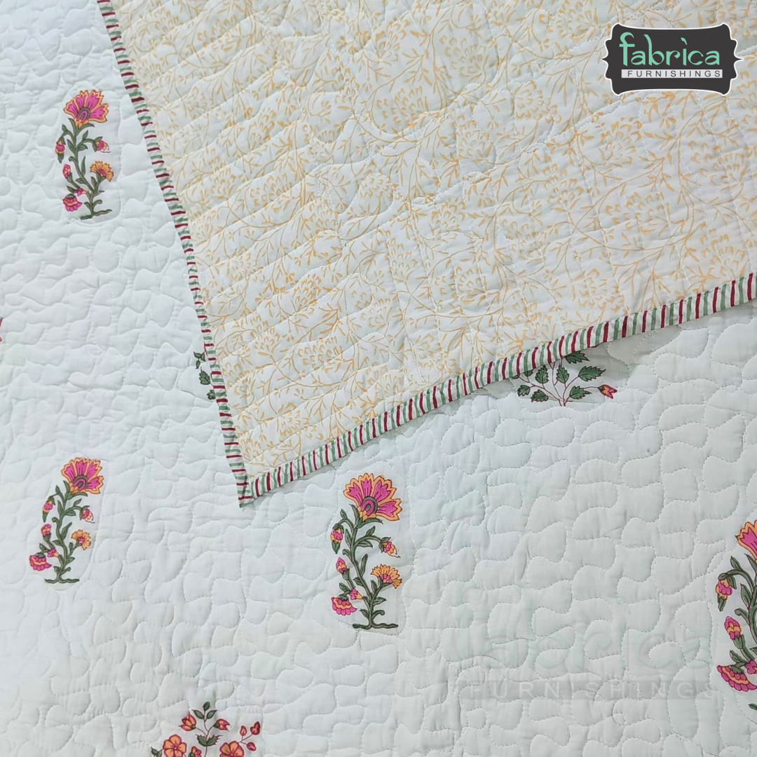 Sanganeri dreams Mul Cotton Handblock Printed king Size Quilted Bedcovers