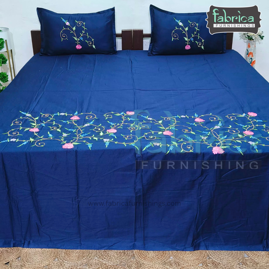 Dreamy Decor Pure Cotton King Size Embroidered Bedsheet