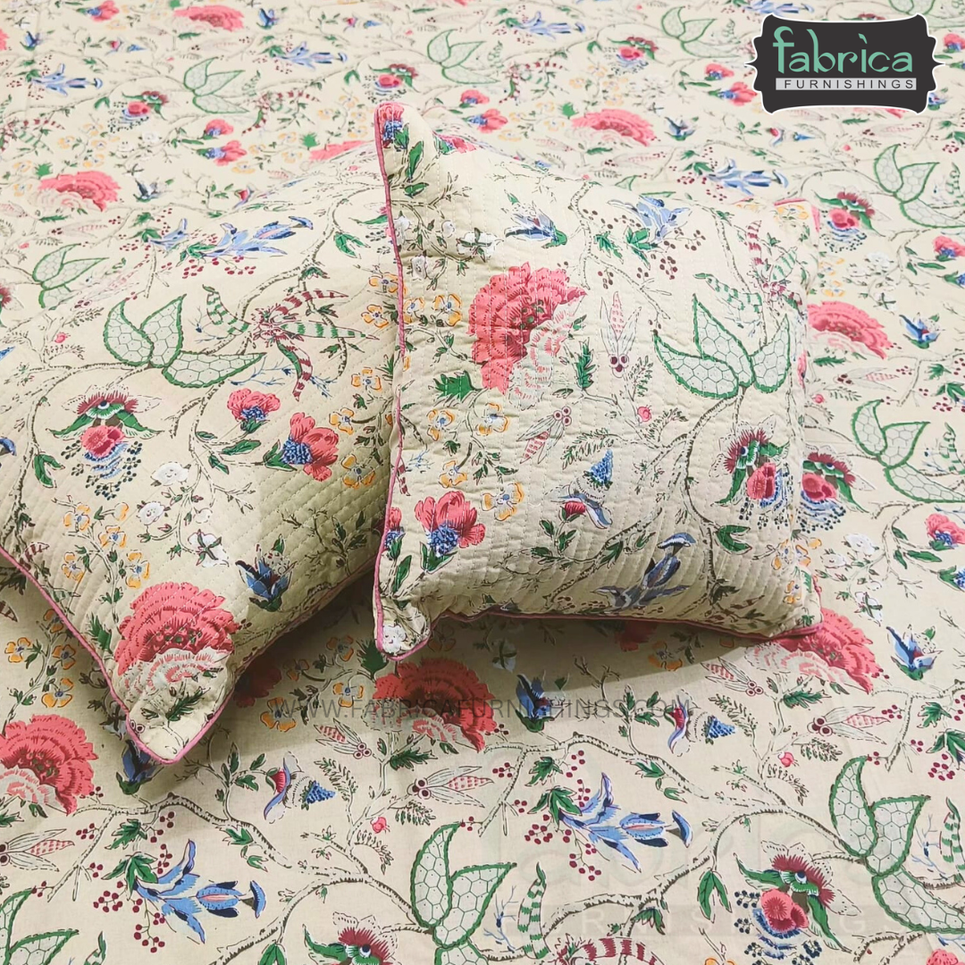 Anokhi Printed Quilted 5 Pcs King Size Bedsheet Set
