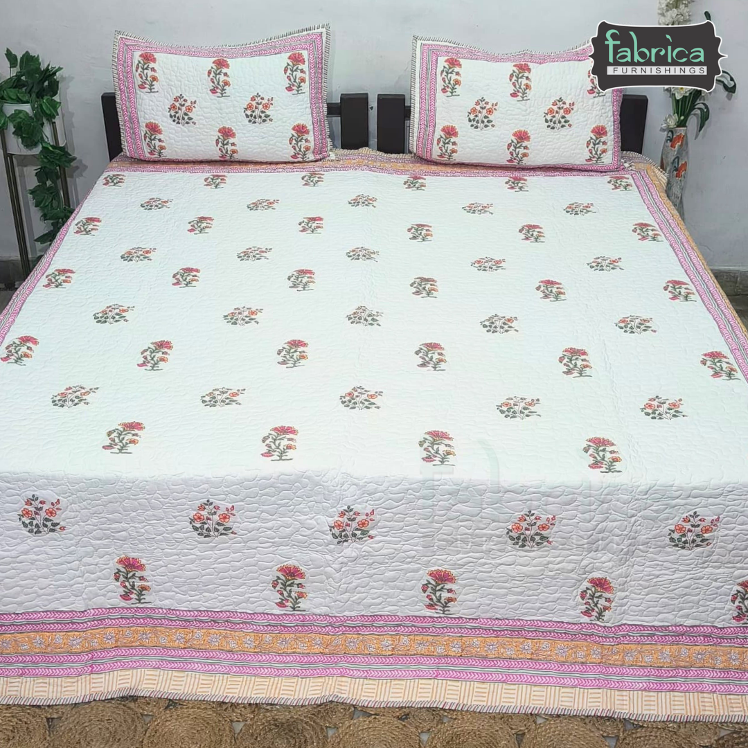 Sanganeri dreams Mul Cotton Handblock Printed king Size Quilted Bedcovers