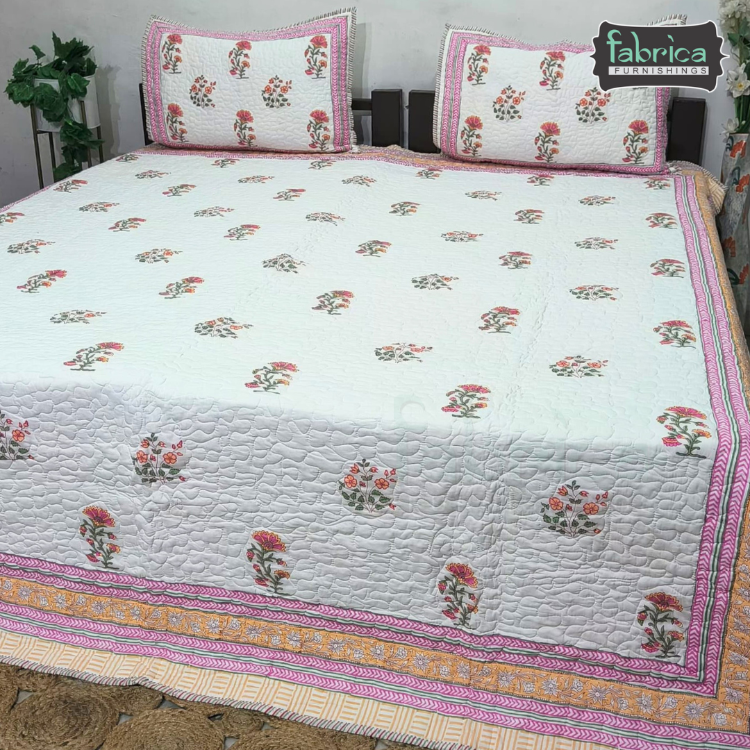 Sanganeri dreams Mul Cotton Handblock Printed king Size Quilted Bedcovers