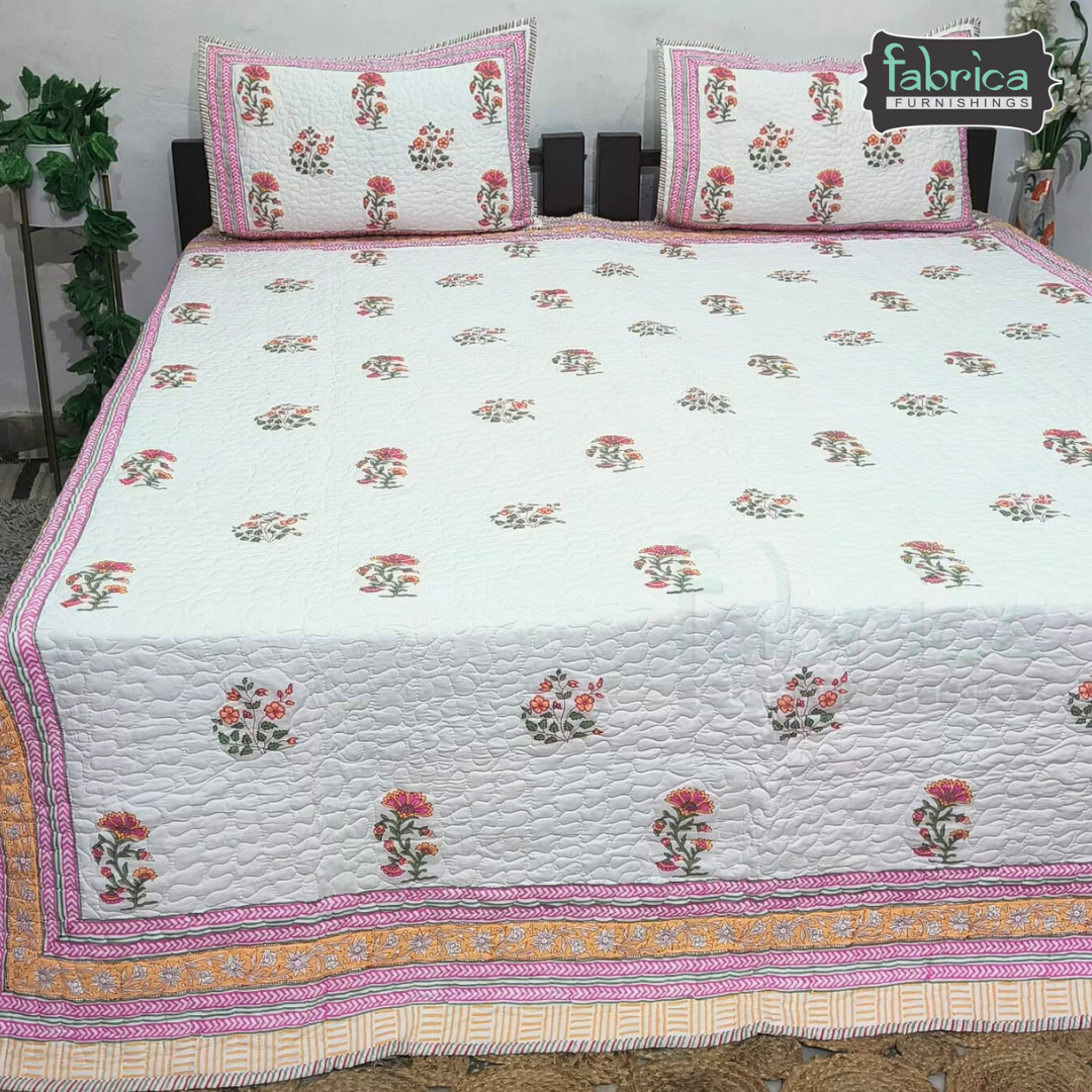Sanganeri dreams Mul Cotton Handblock Printed king Size Quilted Bedcovers