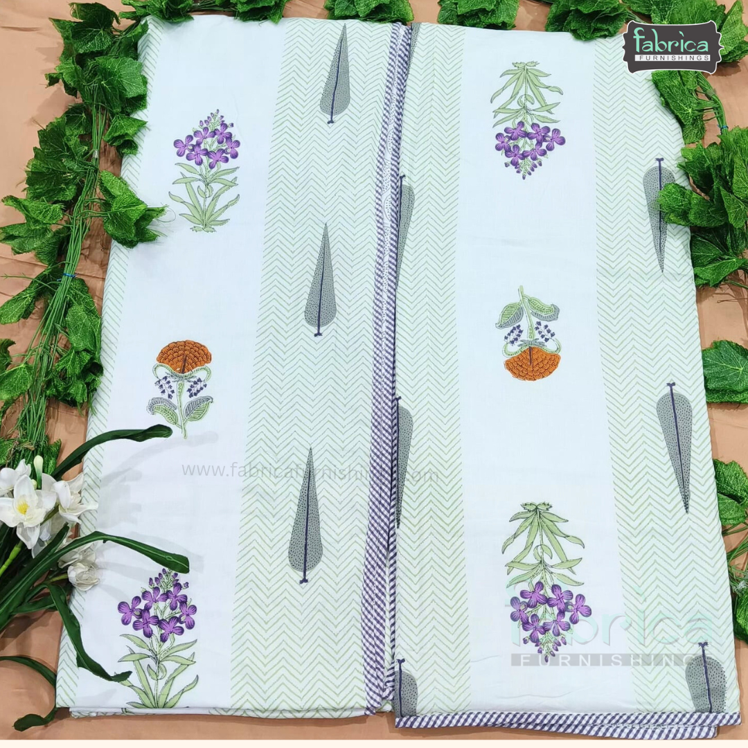 Golden Aura  mul cotton single bed hand block printed dohar