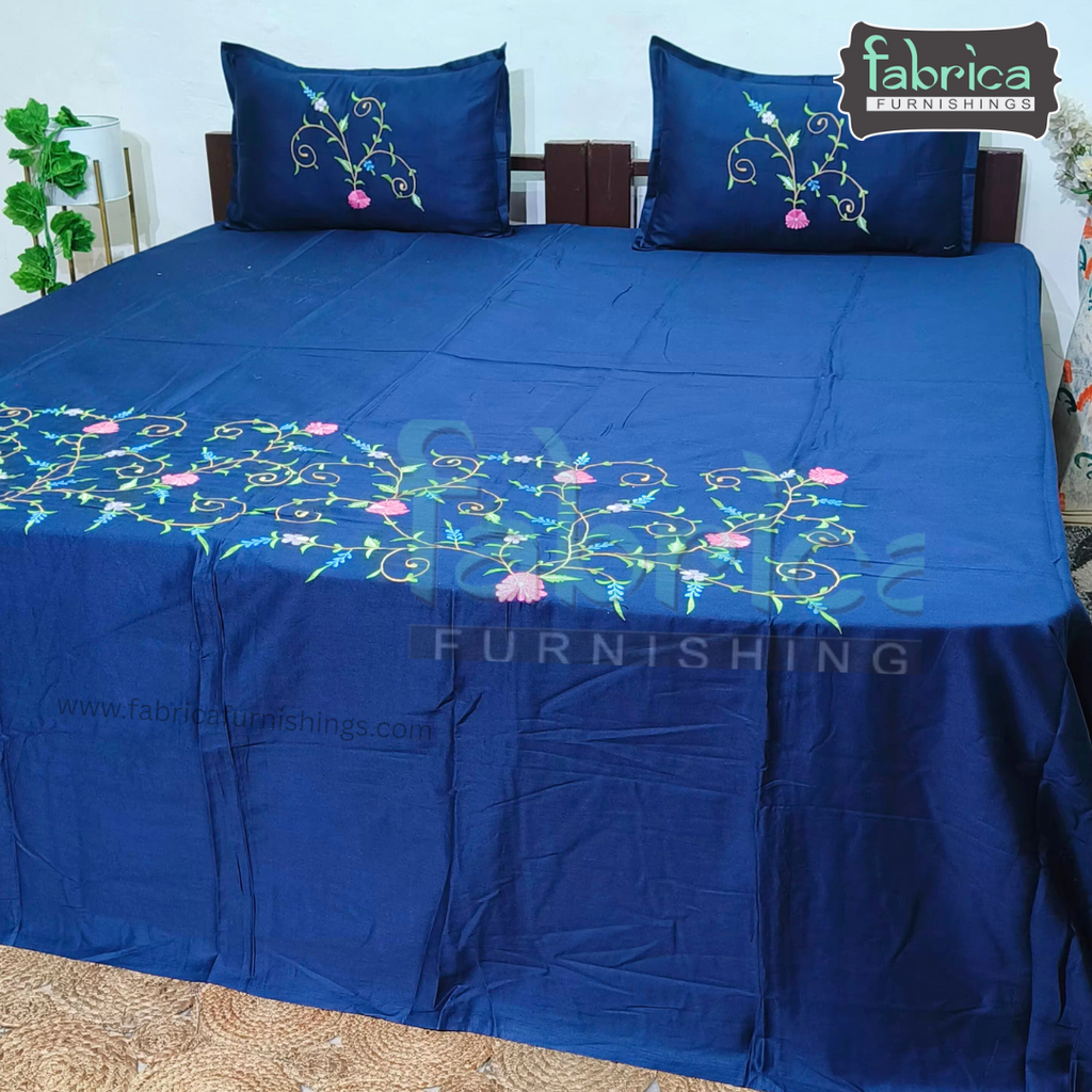 Dreamy Decor Pure Cotton King Size Embroidered Bedsheet