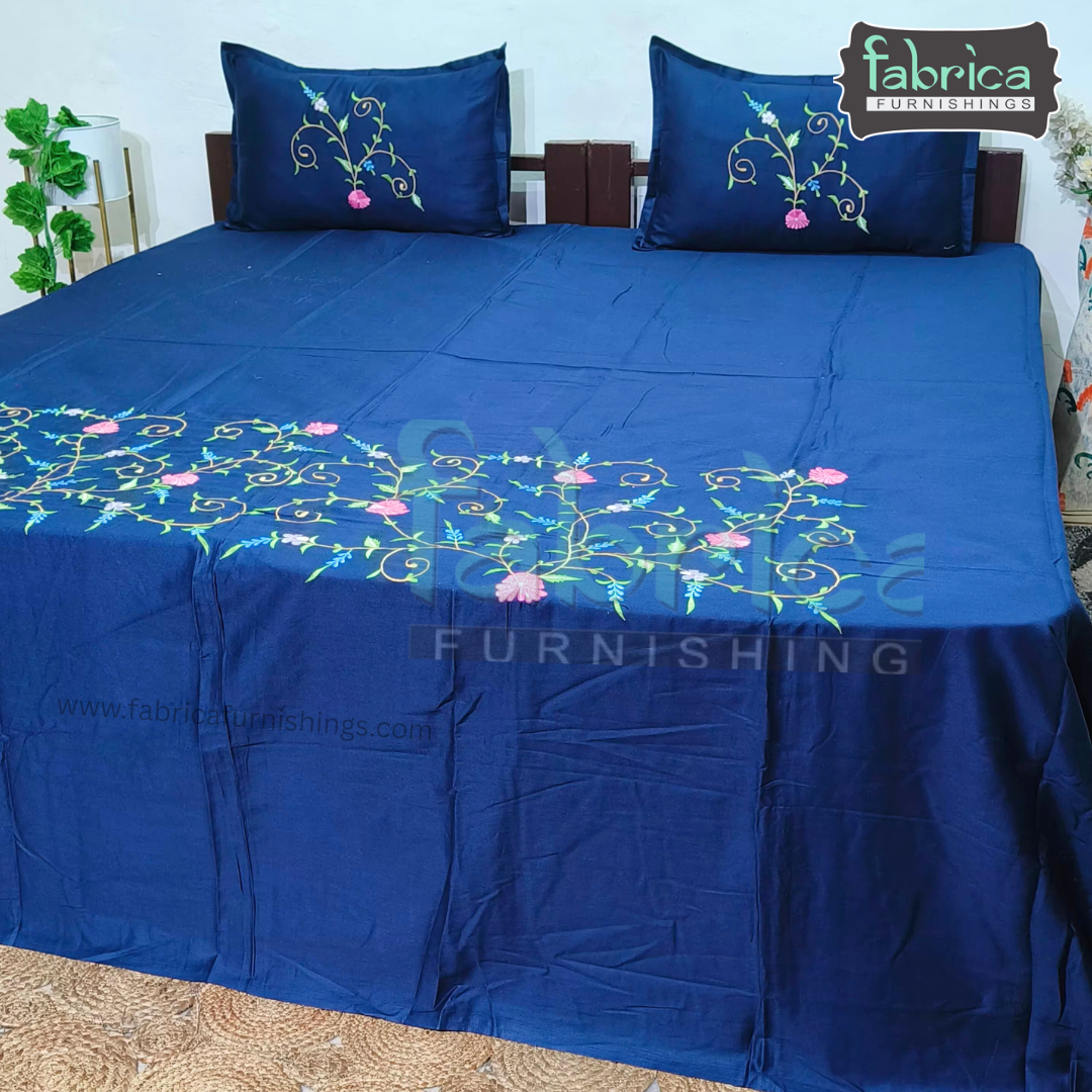 Dreamy Decor Pure Cotton King Size Embroidered Bedsheet
