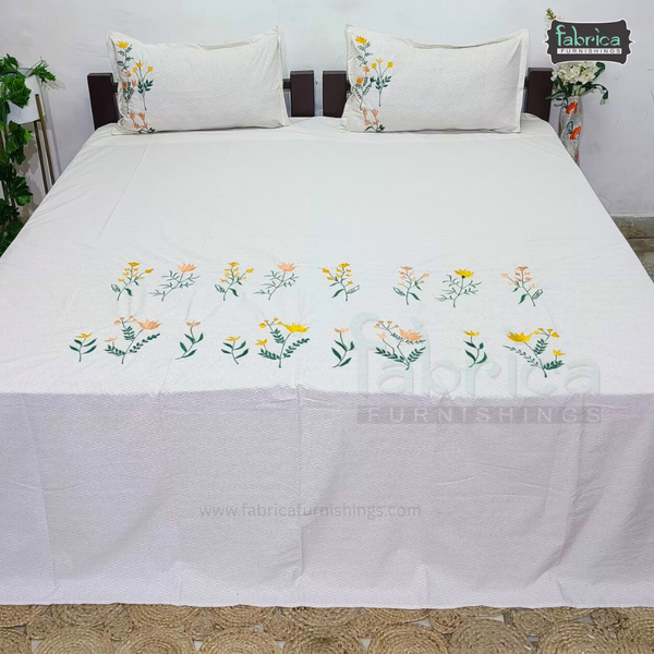 Kasturi Designer Pure Cotton Embroidered king Size Bedsheet