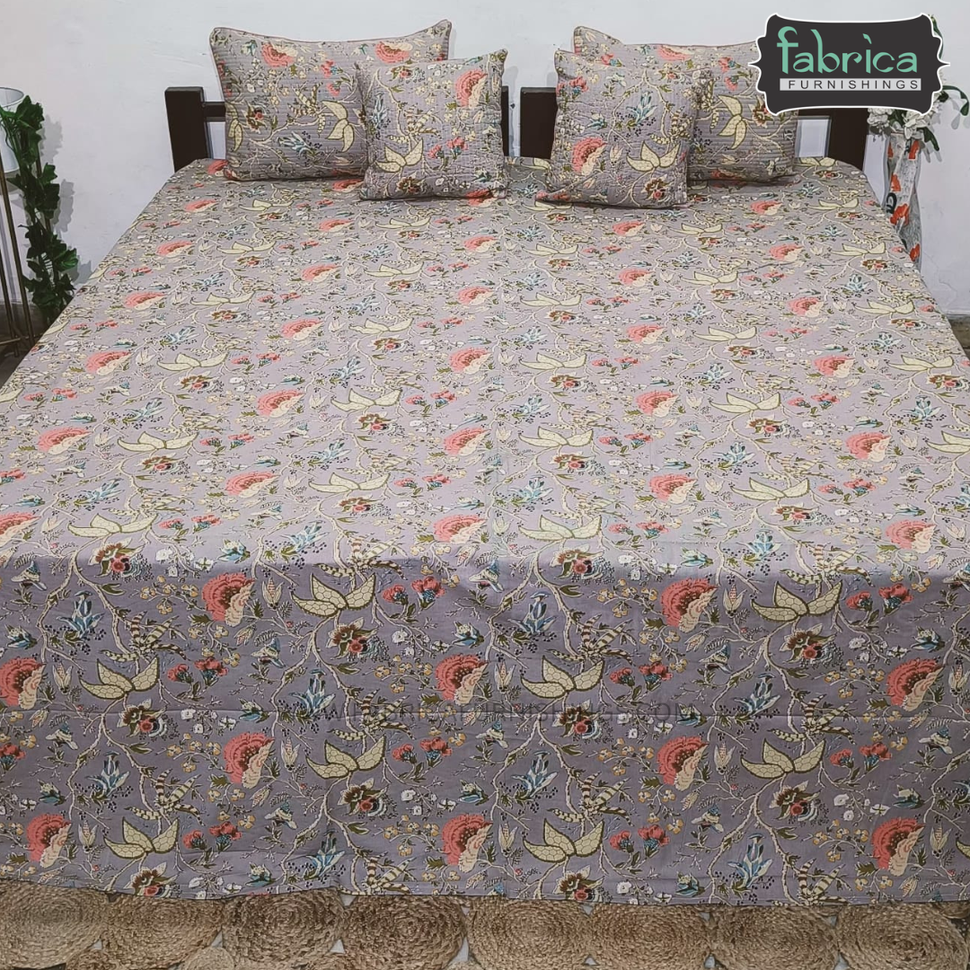 Anokhi Printed Quilted 5 Pcs King Size Bedsheet Set