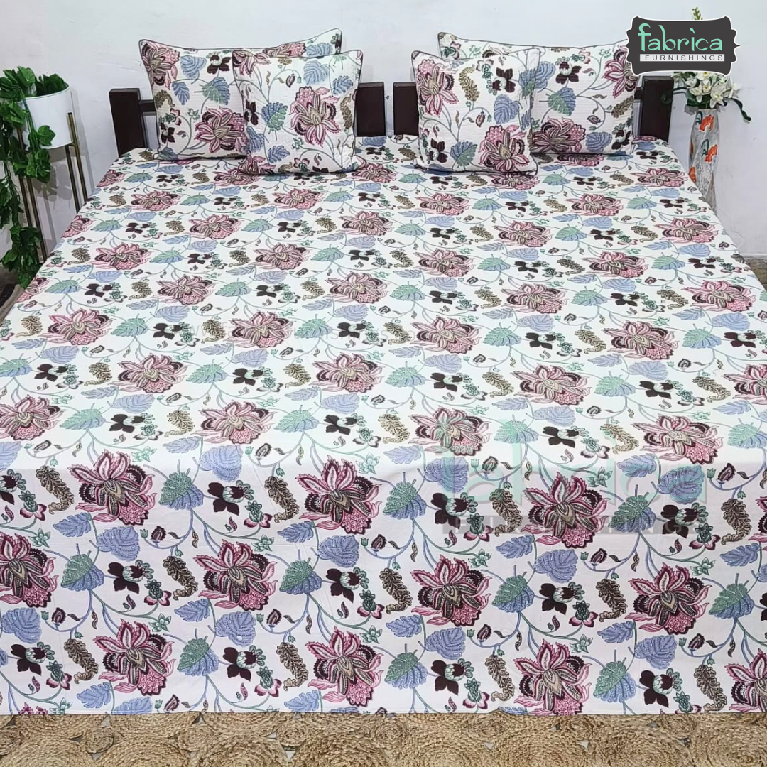 Anokhi Printed Quilted 5 Pcs King Size Bedsheet Set