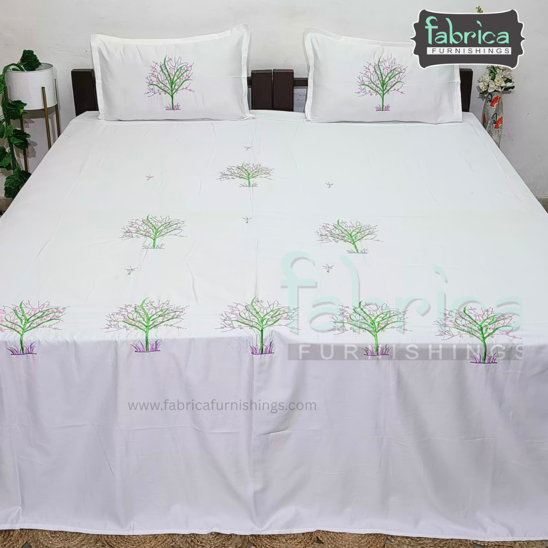 Dreamy Decor Pure Cotton King Size Embroidered Bedsheet