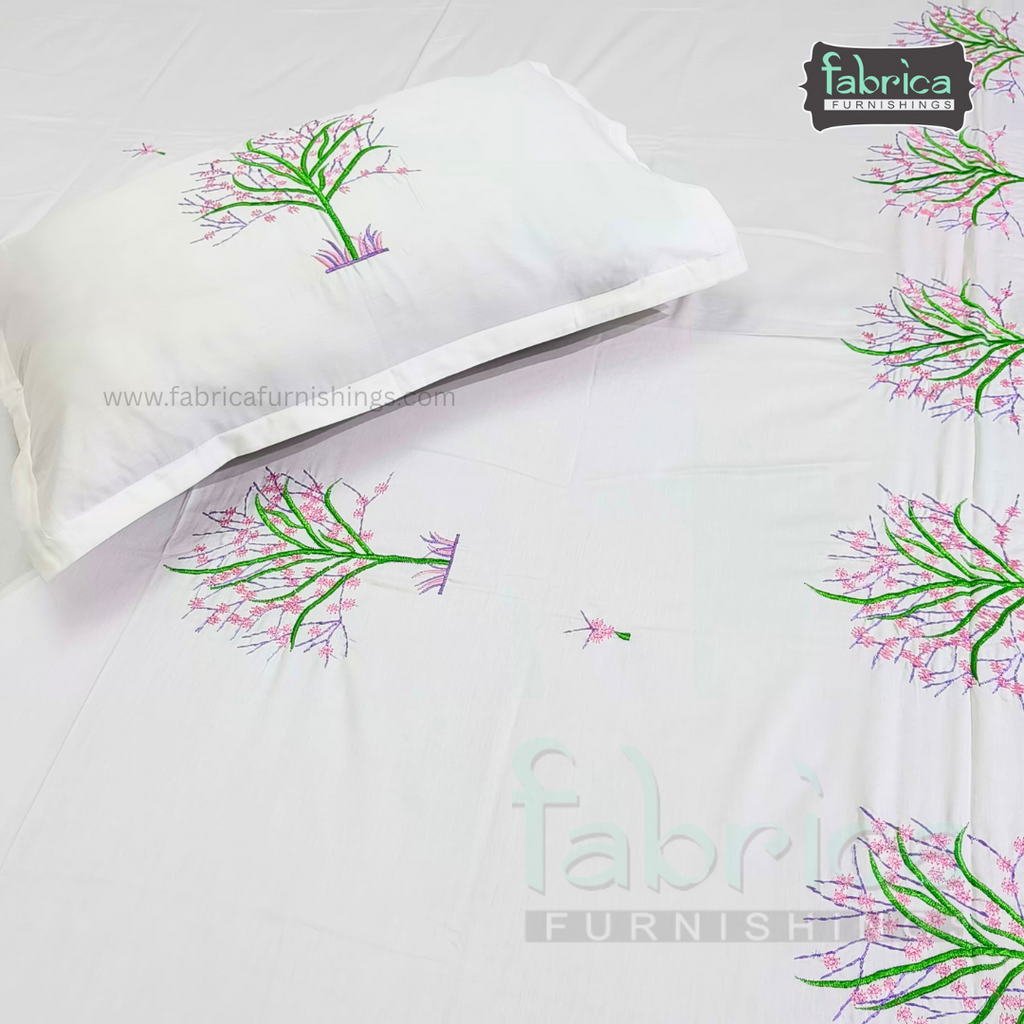 Dreamy Decor Pure Cotton King Size Embroidered Bedsheet