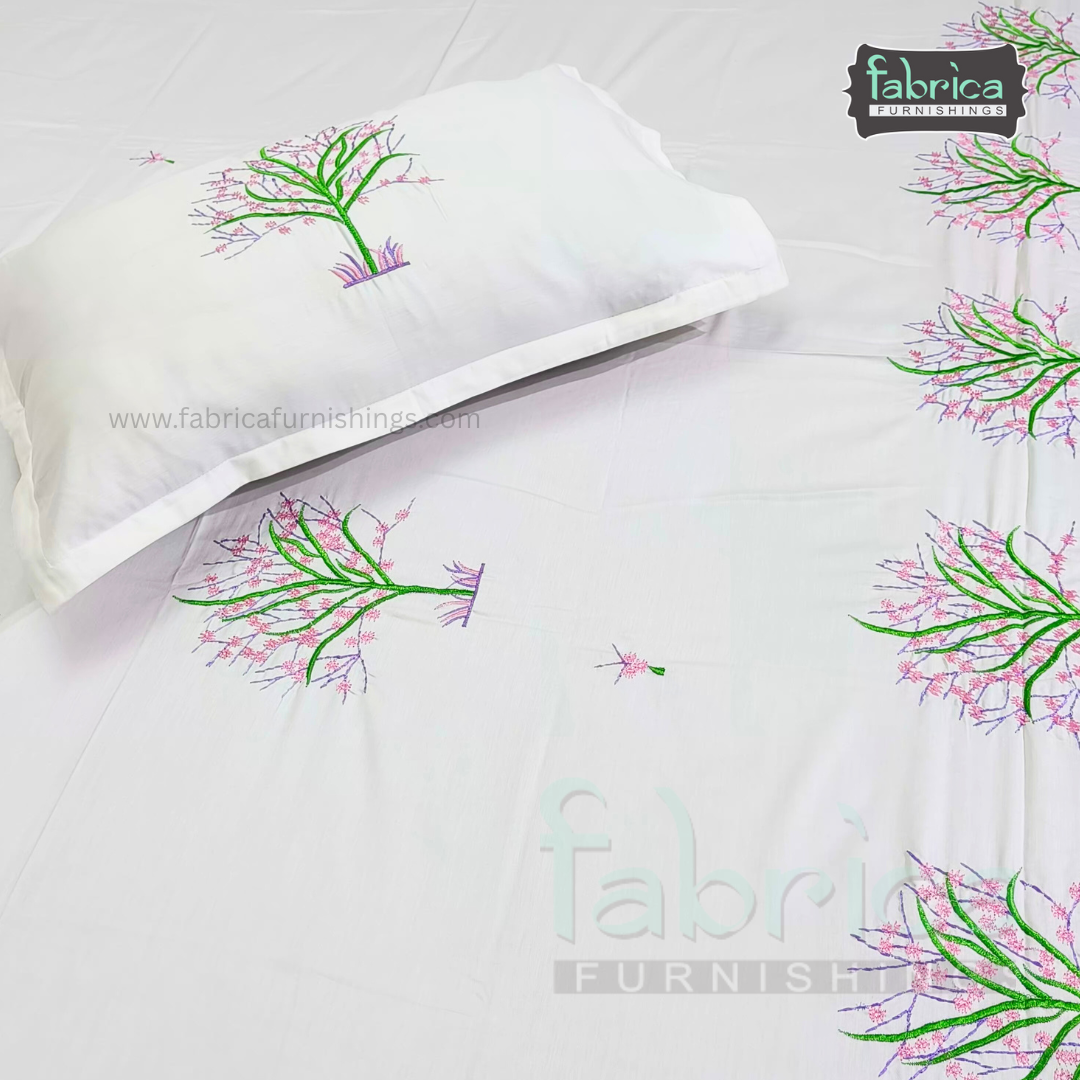 Dreamy Decor Pure Cotton King Size Embroidered Bedsheet