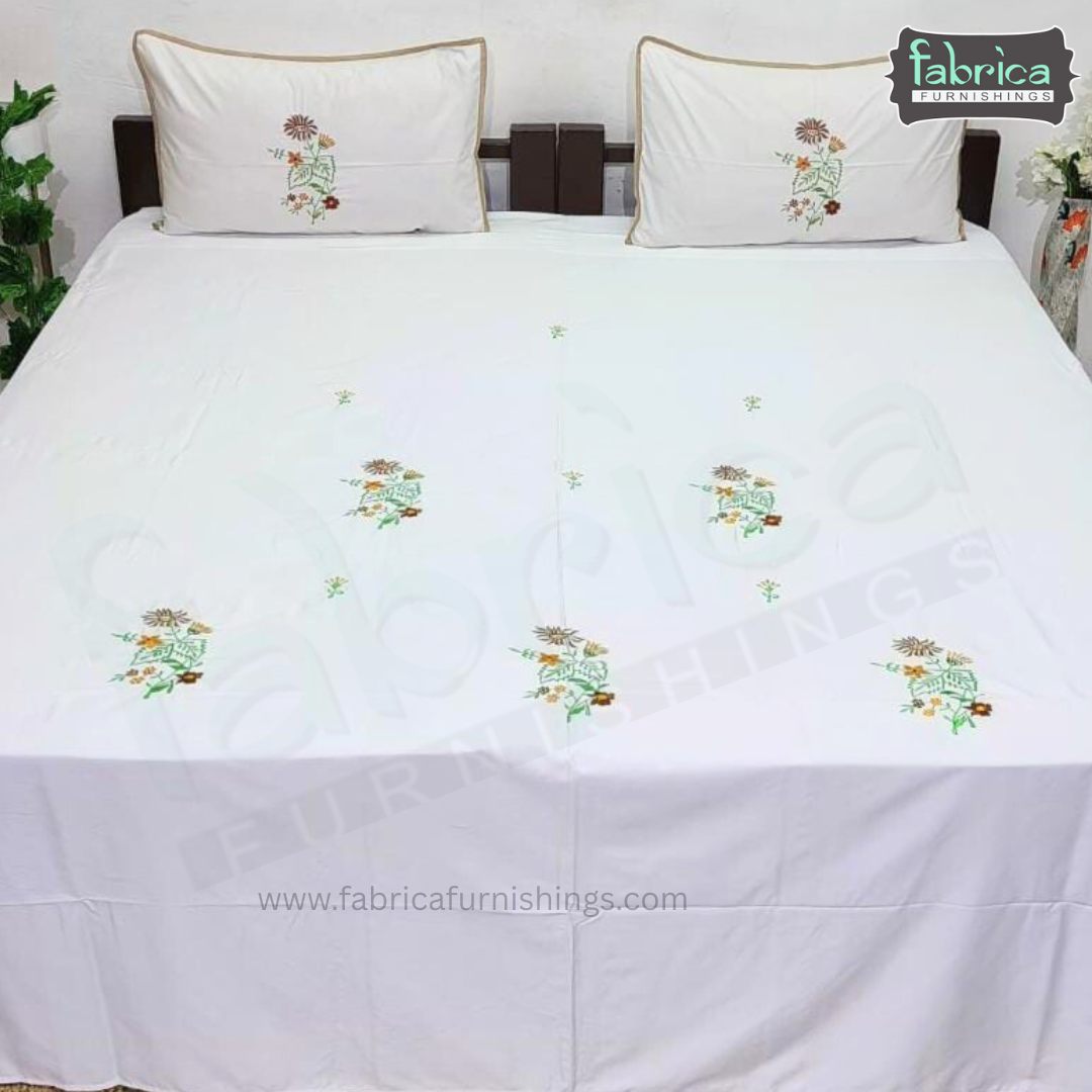 Dreamy Decor Pure Cotton King Size Embroidered Bedsheet