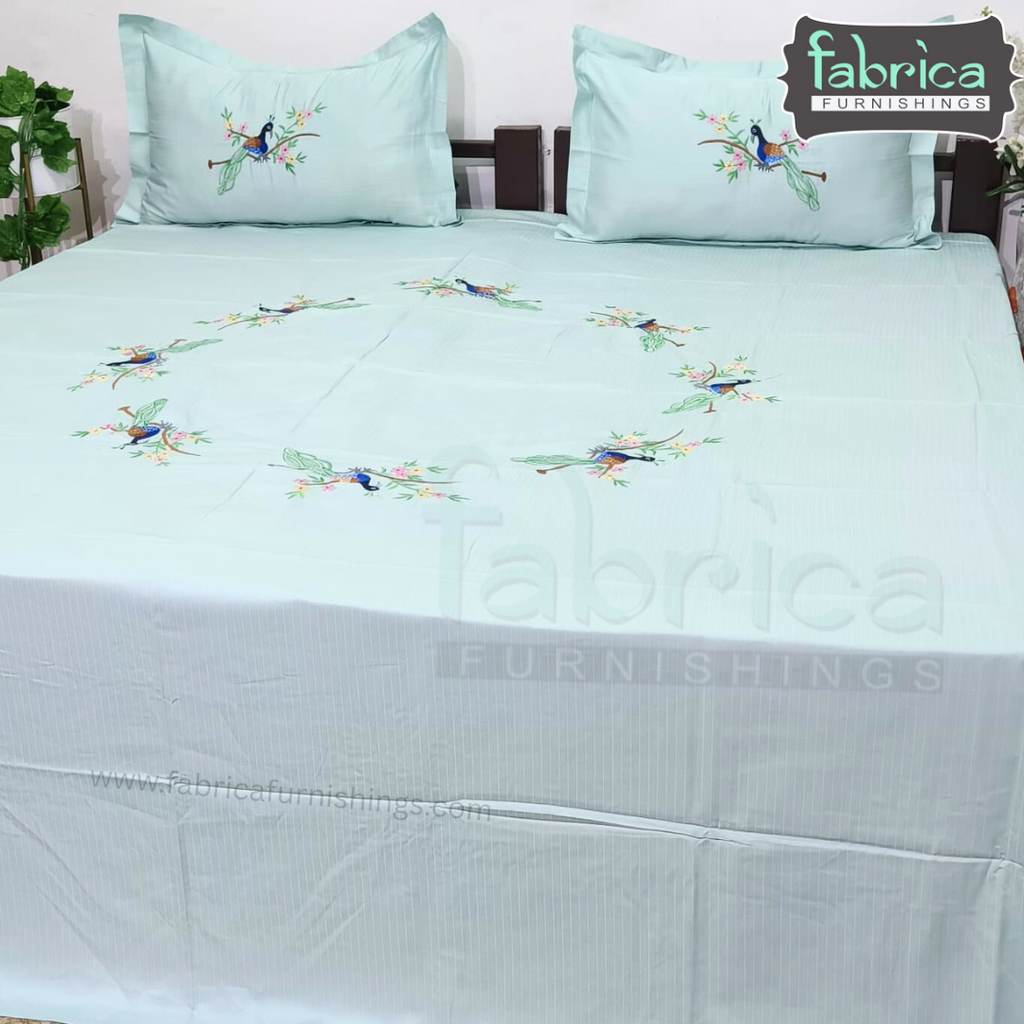 Dreamy Decor Pure Cotton King Size Embroidered Bedsheet