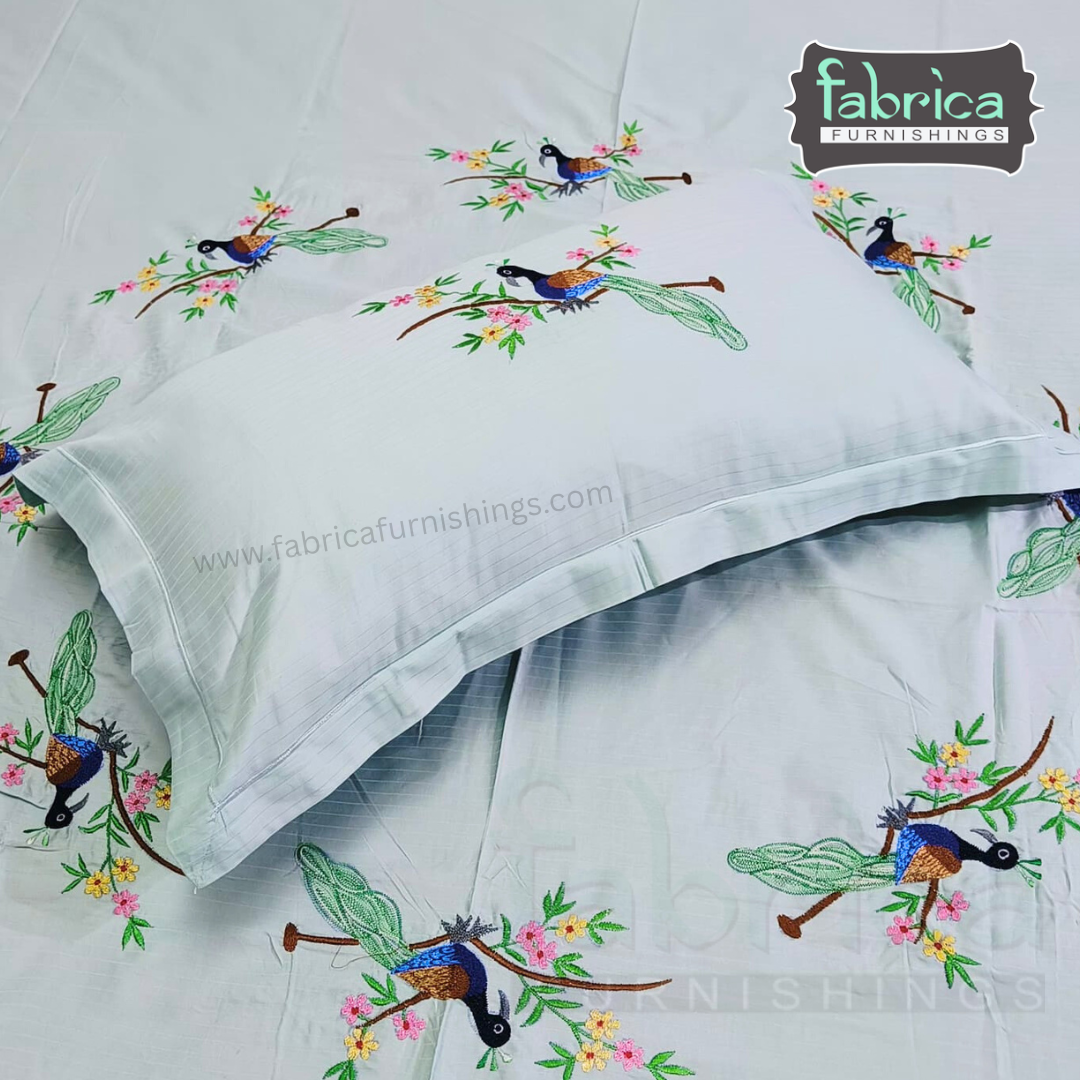 Dreamy Decor Pure Cotton King Size Embroidered Bedsheet